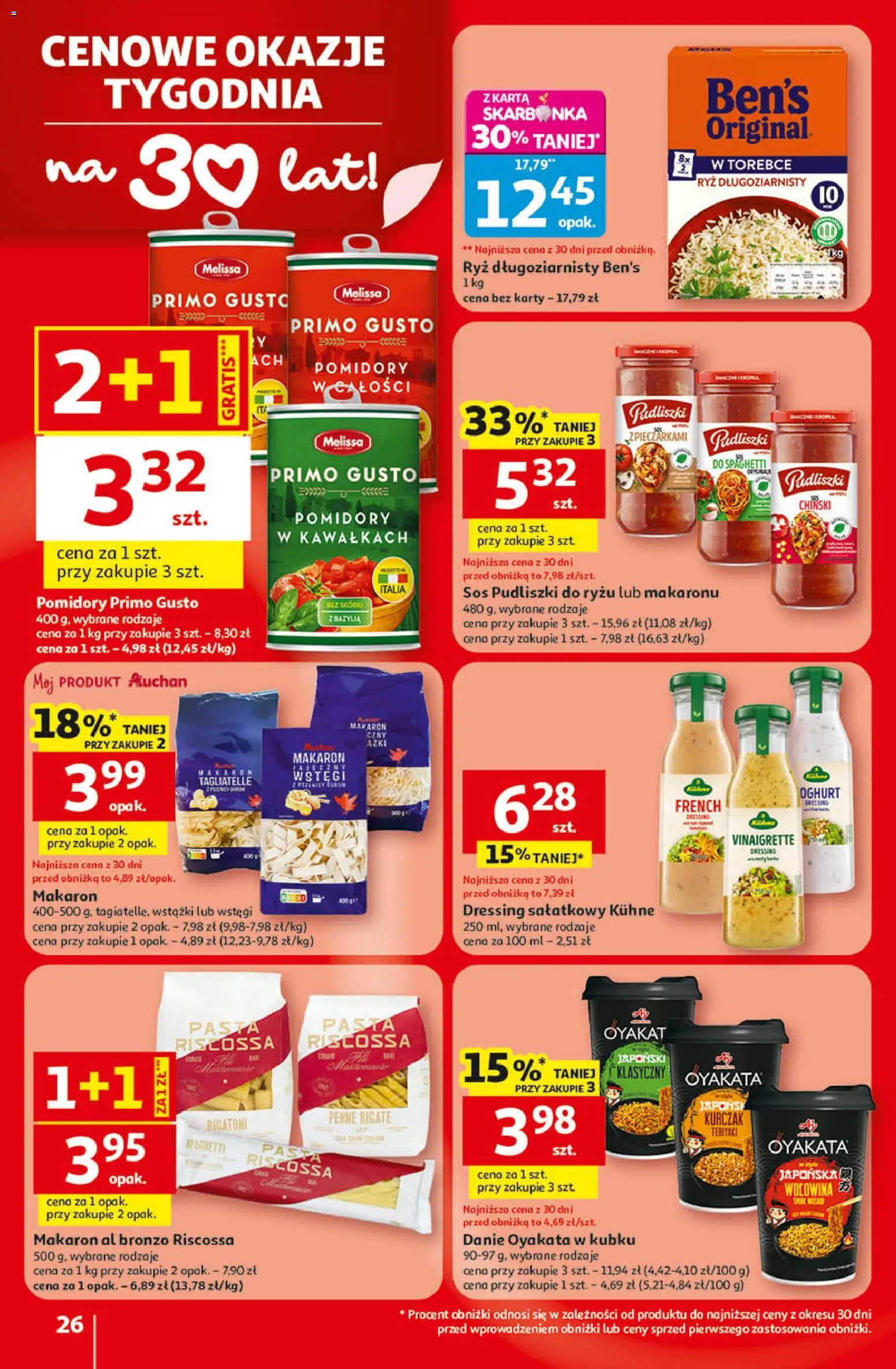 Auchan - Gazetka 30 Lat Hipermarket  od 09.04.2026 | Strona: 26 | Produkty: Ryż długoziarnisty, Pomidory, Ryż, Tagliatelle