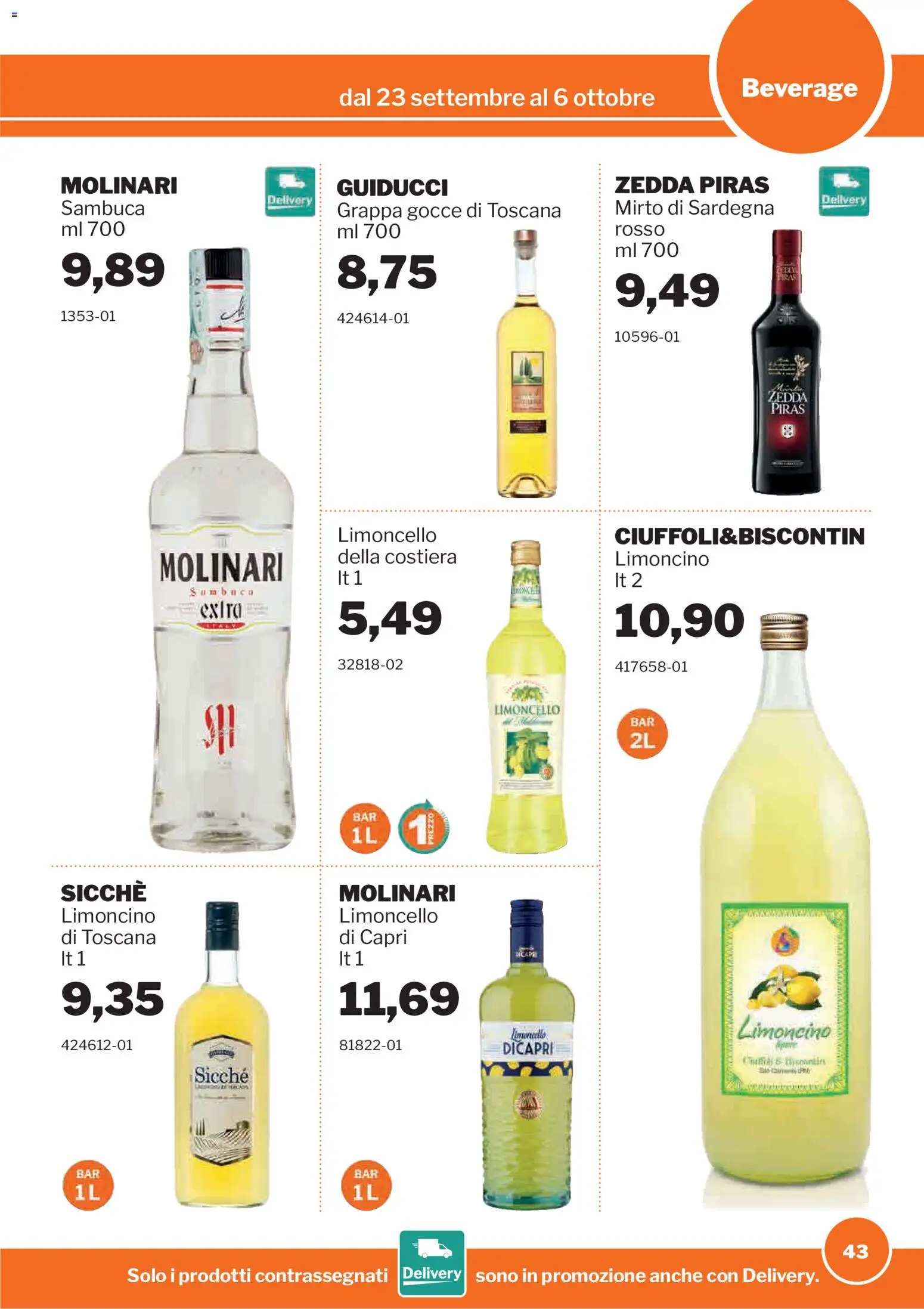 Volantino Sogegross del 23/09/2026 | Pagina: 43 | Prodotti: Limoncello, Grappa
