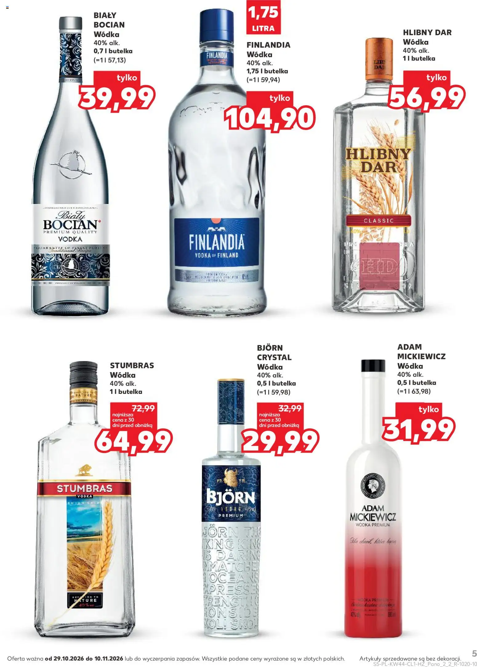Kaufland Polsko leták - Barek od 29.10.2026 | Strana: 5 | Produkty: Vál, Vodka, Finlandia vodka