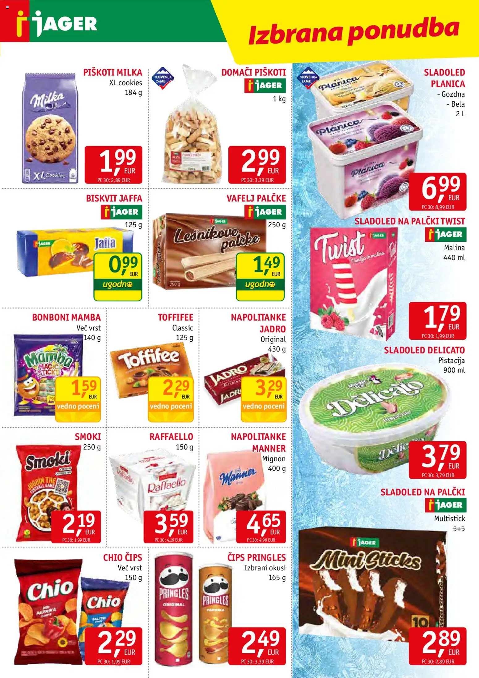 Novi Jager katalog ponudbe – veljaven od 03.06.2026 | Stran: 11 | Izdelki: Napolitanke, Bonboni, Piskoti, Sladoled