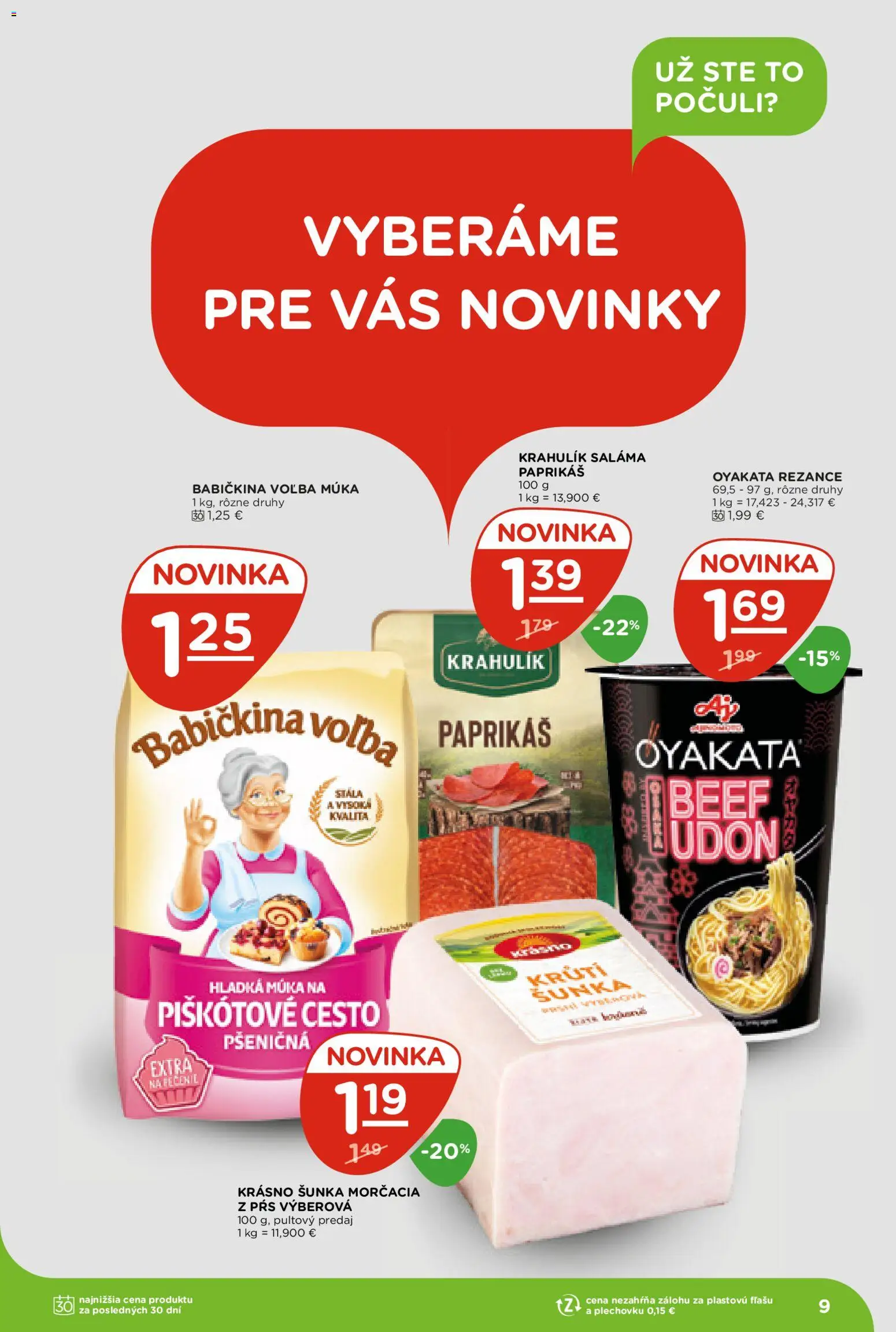 Nové Terno akcie – leták je platný od 07.05.2026 | Strana: 9 | Produkty: Saláma, Šunka, Rezance, Múka