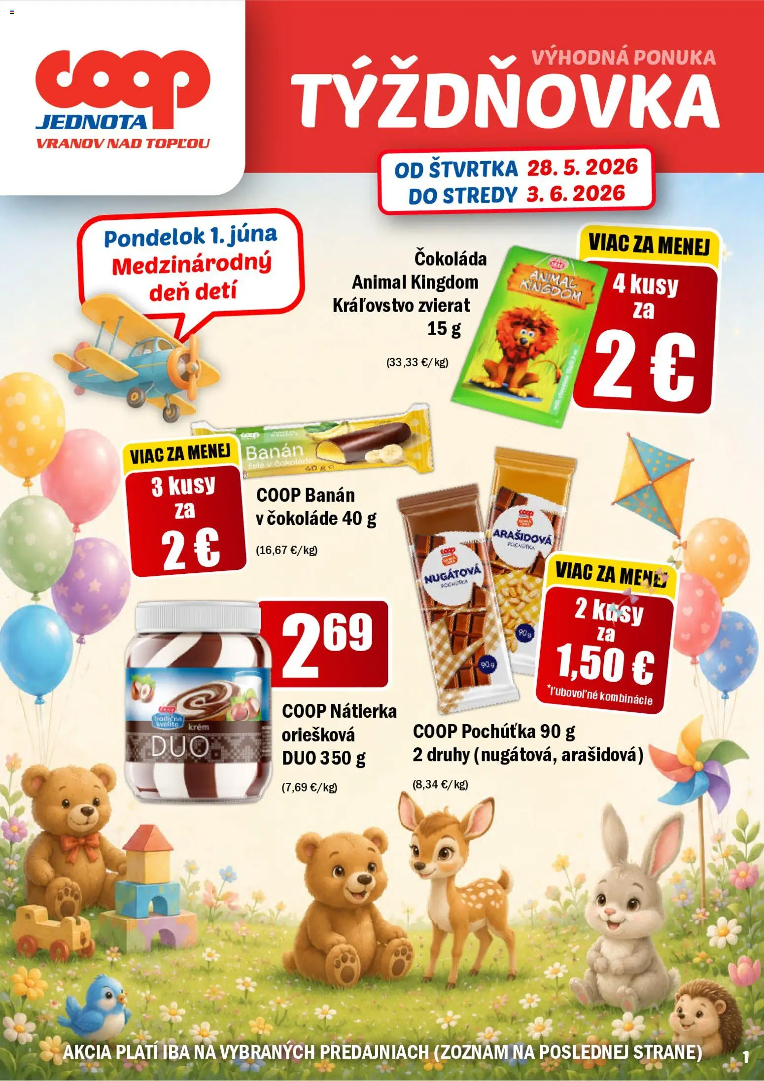 Nové COOP Jednota akcie – leták je platný od 28.05.2026 | Strana: 1 | Produkty: Čokoláda, Krém