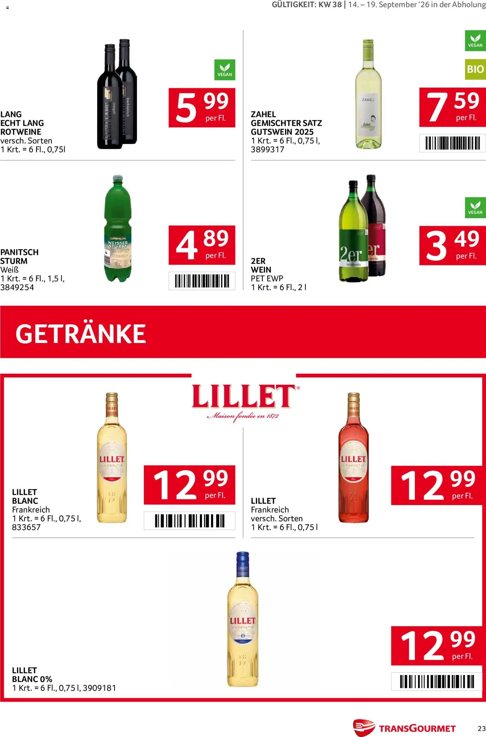 Transgourmet Flugblatt gültig ab 14.09.2026 | Seite: 22 | Produkte: Getränke, Weißwein, Wein