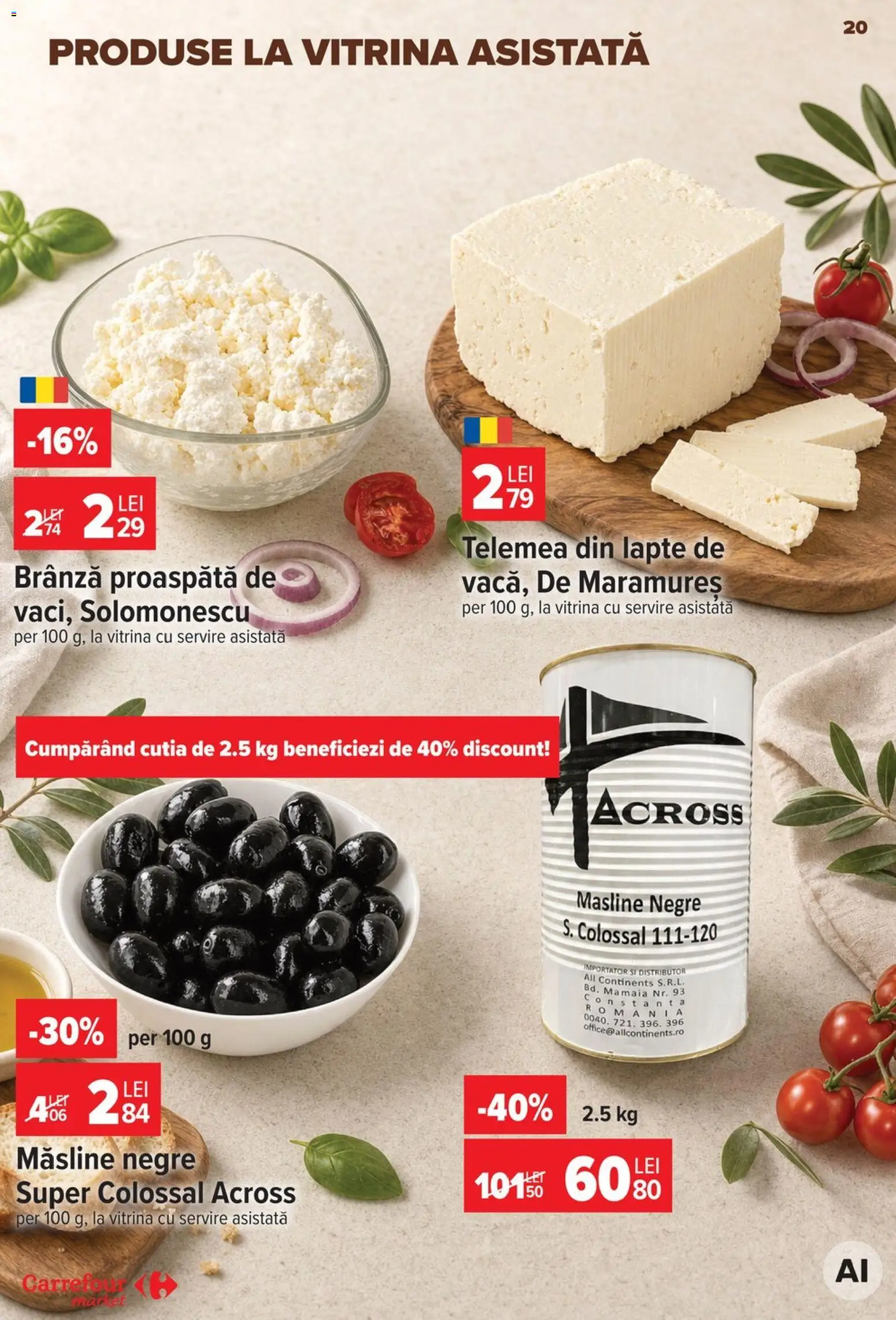 Noul catalog Carrefour – valabil de la 19.08.2026 | Pagină: 20 | Produse: Masline negre, Vitrină, Măsline, Brânză