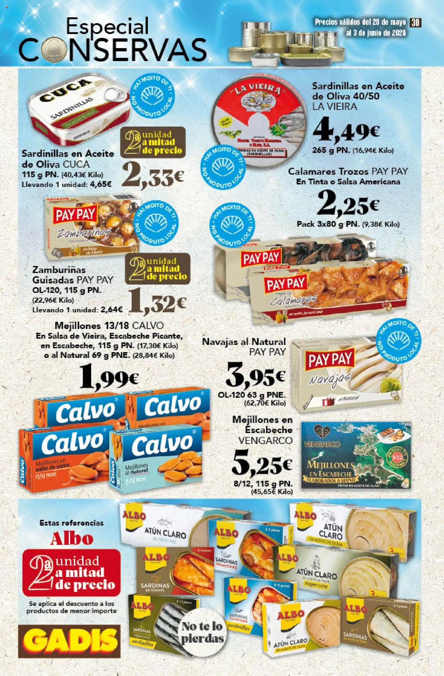 Gadis folleto │ válido desde el 28.05.2026 | Página: 30 | Productos: Calamares, Sardinillas, Té, Atún claro
