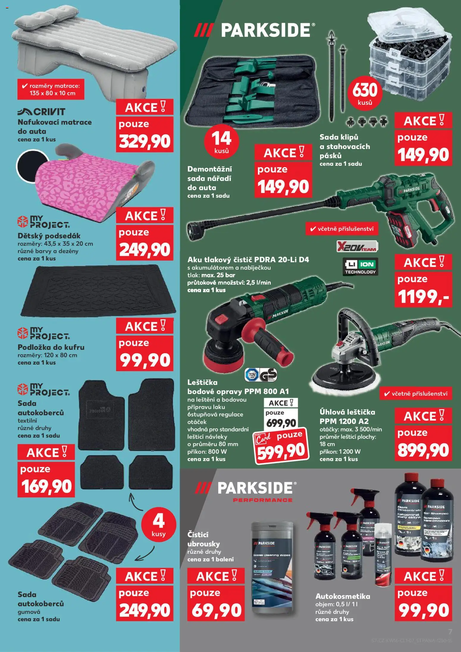 Kaufland leták - Chomutov od 15.04.2026 | Strana: 7 | Produkty: Parkside, Aku tlakový čistič, Podsedák, Matrace