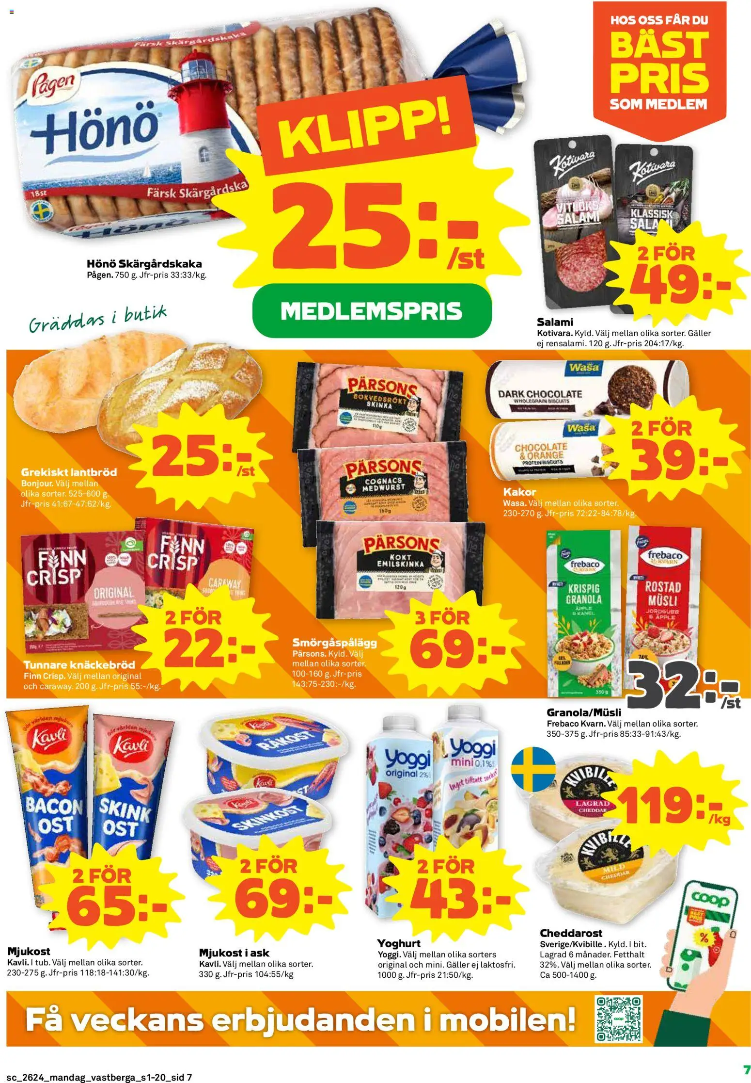 Coop Forum reklamblad aktuell från 08.06.2026 | Sida: 7 | Produkter: Bacon, Cheddar, Yoghurt, Salami