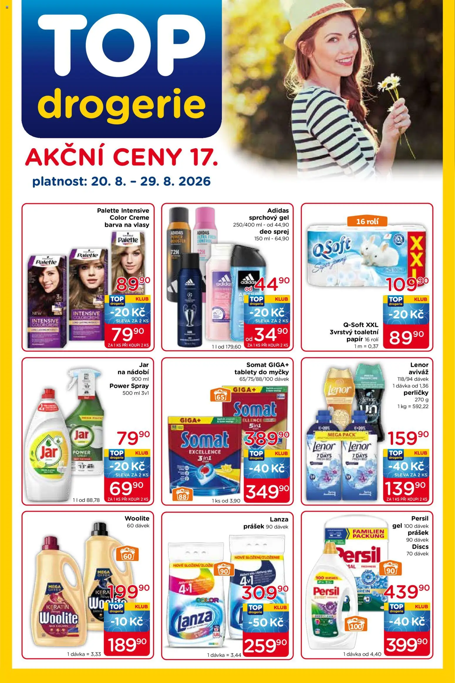 Top drogerie leták od 20.08.2026 | Strana: 1 | Produkty: Lenor, Tablety do myčky, Nádobí, Persil