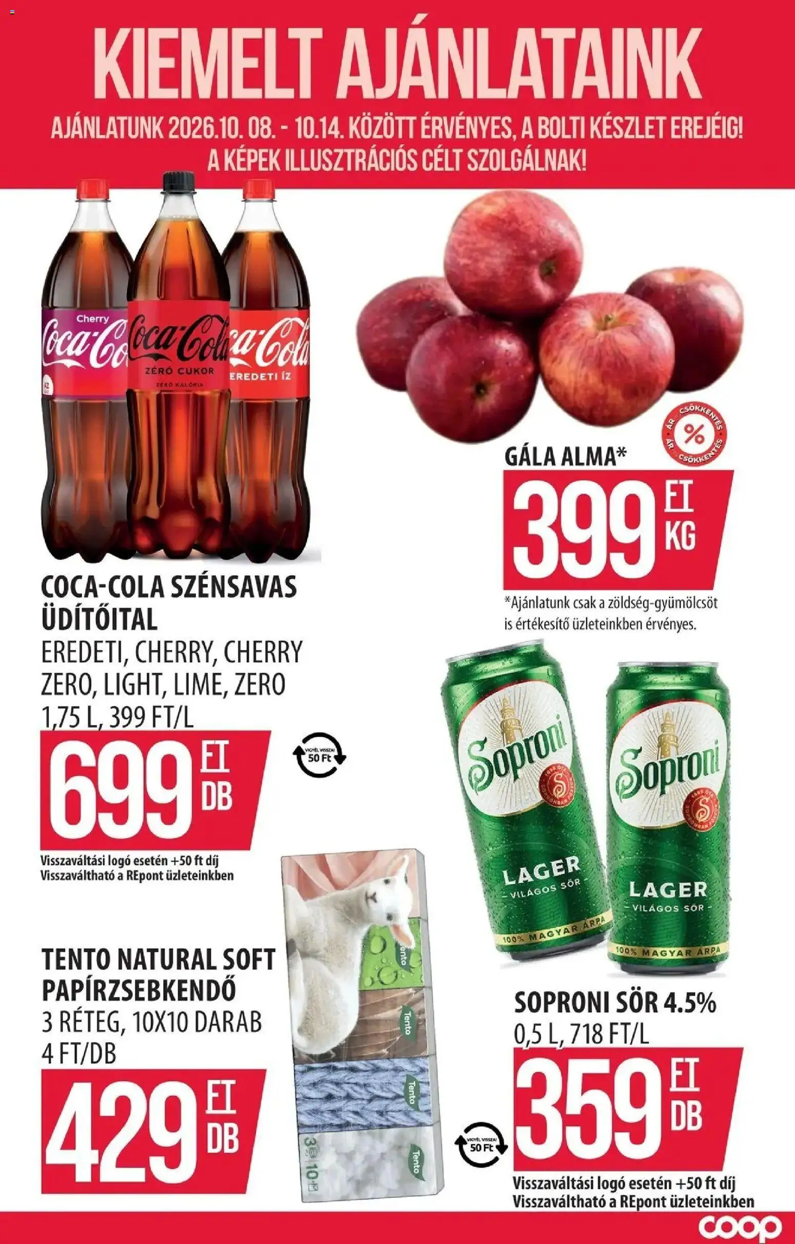 COOP Szolnok akciós újság Szákszend - 2026.10.08. -tól/töl > akció, lapozható szórólap 🛍️ | Oldal: 4 | Termékek: Soproni sör, Tento, Papírzsebkendő, Világos sör