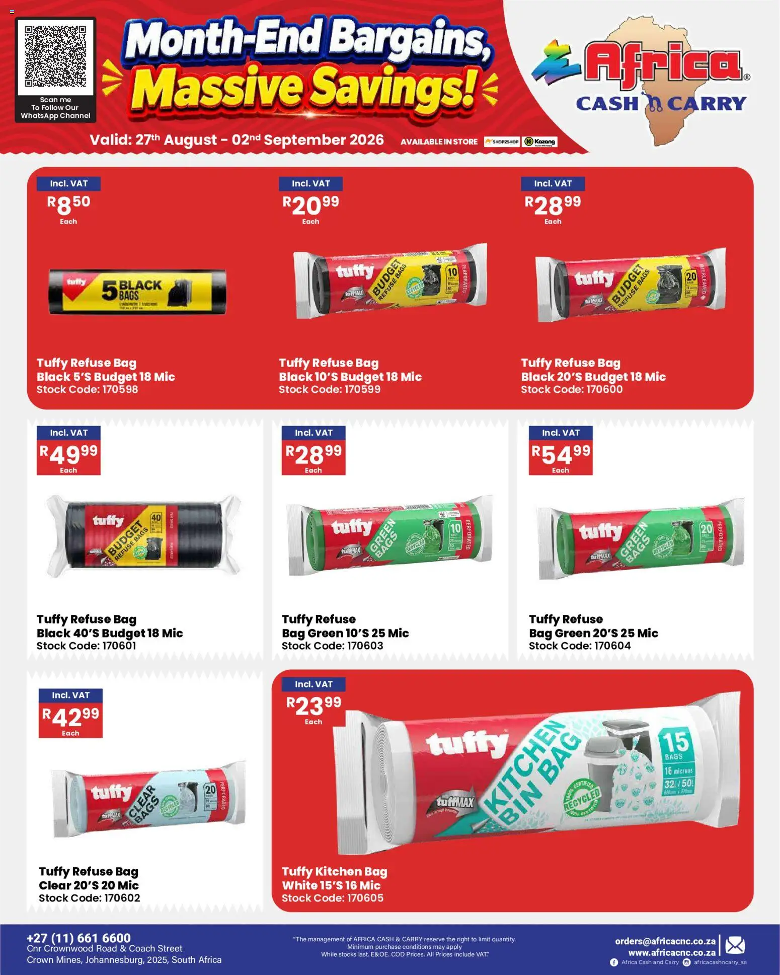 New Africa Cash & Carry catalogue – valid from 27/08/2026 | Page: 51 | Products: Bag, Refuse bags, Stock