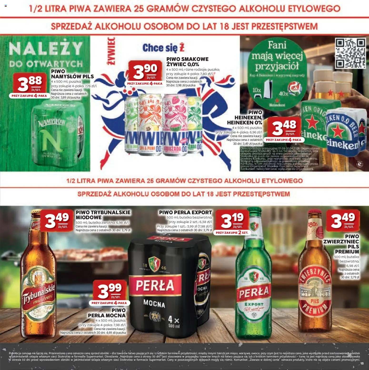 Stokrotka gazetka - Grill od 23.04.2026 | Strona: 13 | Produkty: Stokrotka, Piwo perła, Piwo, Heineken