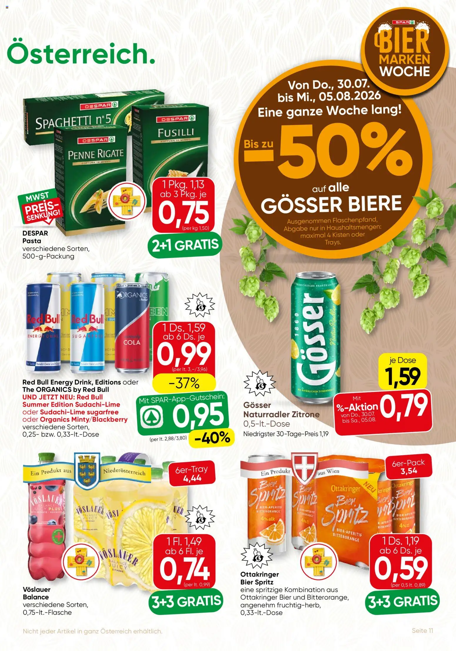 SPAR Gourmet Flugblatt gültig ab 30.07.2026 | Seite: 11 | Produkte: Pasta, Zitrone, Hajdina liszt, Bier