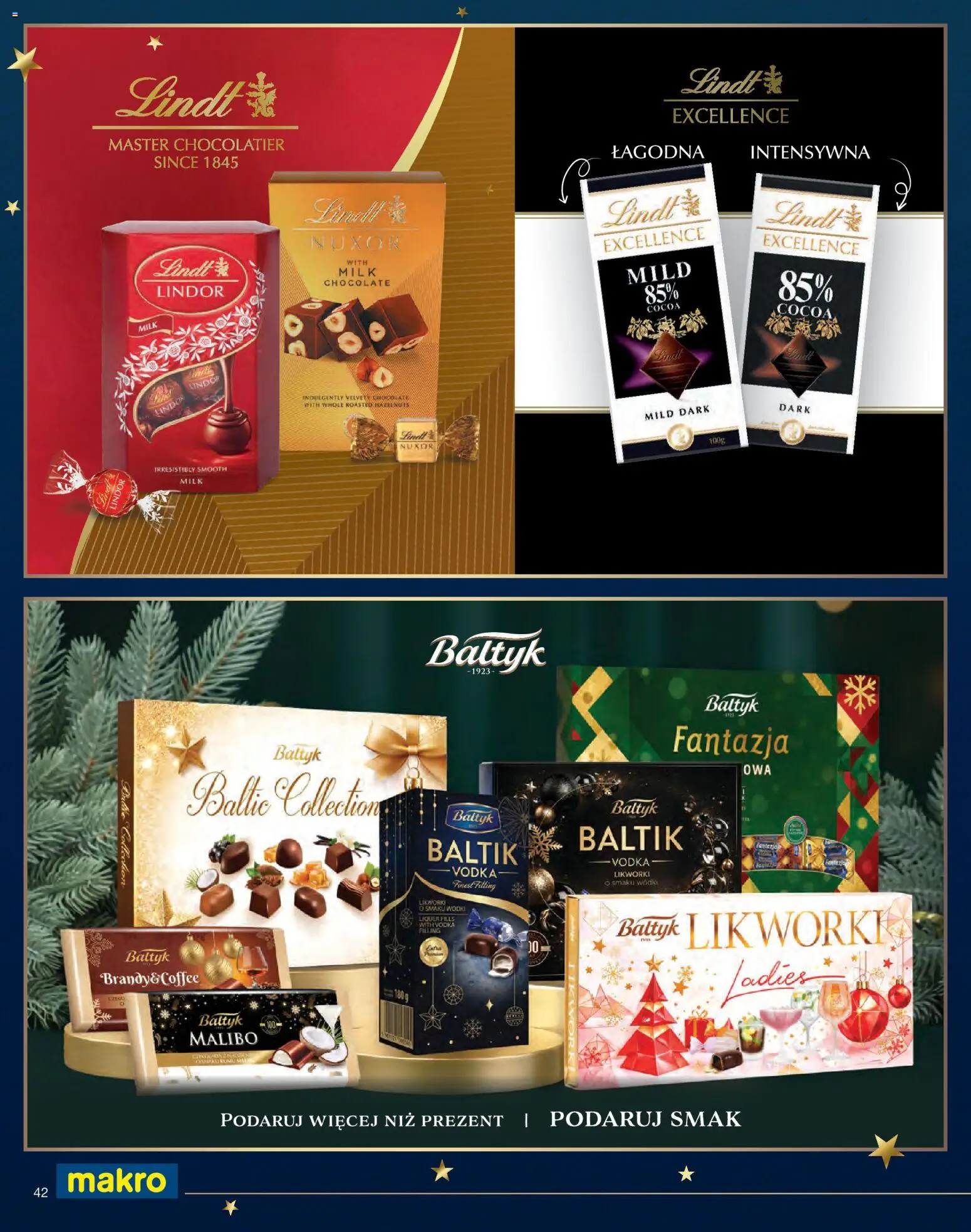 Makro gazetka - Świat prezentów od 01.11.2026 | Strona: 42 | Produkty: Lindt, Brandy, Lindor, Vodka
