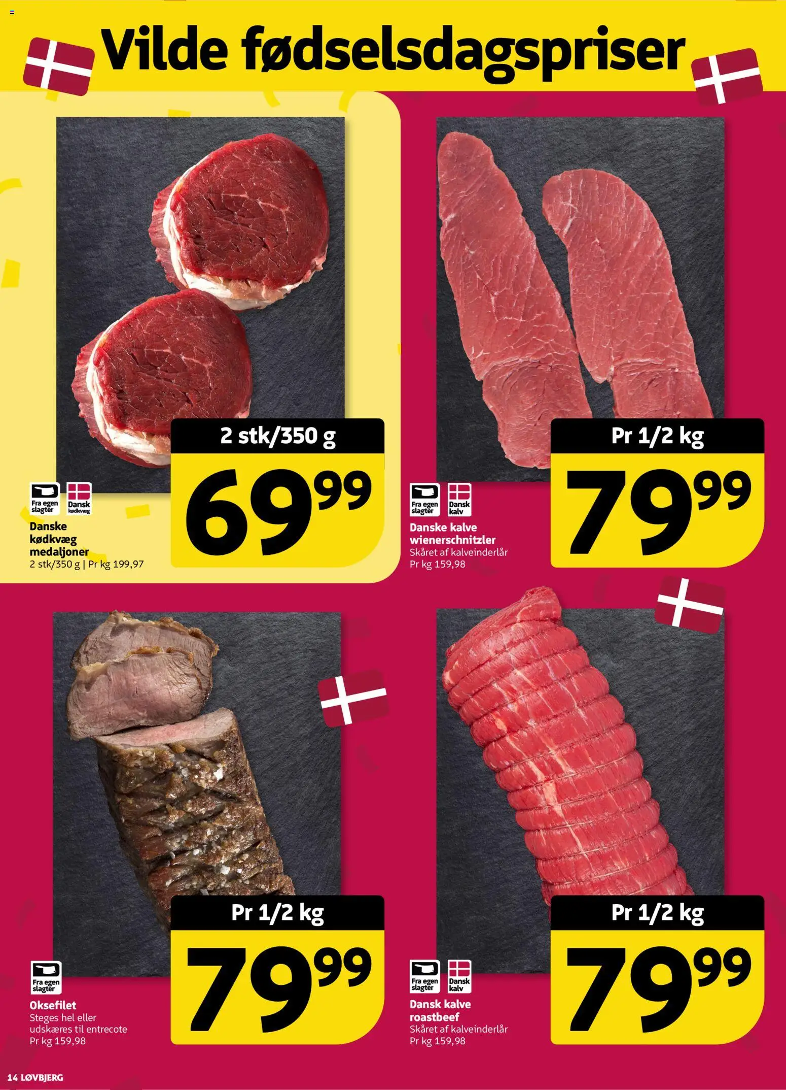 Løvbjerg tilbudsavis – gyldig fra 28/08/2026 | Side: 14 | Produkter: Kalveinderlår, Entrecote, Roastbeef