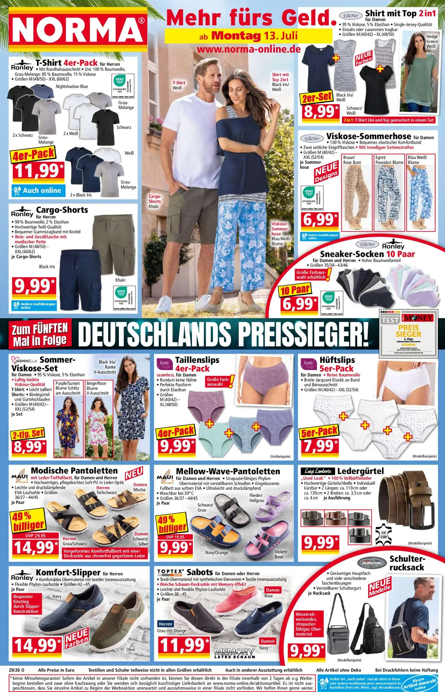 Norma Prospekt – gültig ab 13.07.2026 | Seite: 1 | Produkte: Shirt, Cargo Shorts, Hose, Rucksack