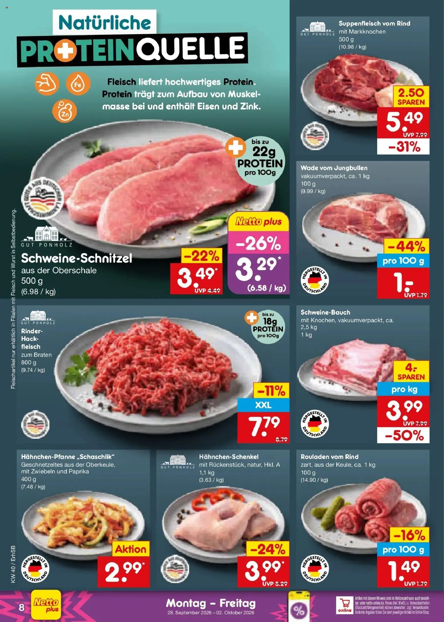 Netto Marken-Discount Prospekt Metten – gültig ab 28.09.2026 | Seite: 10 | Produkte: Hahnchenschenkel, Schweinebauch, Suppenfleisch, Wurst
