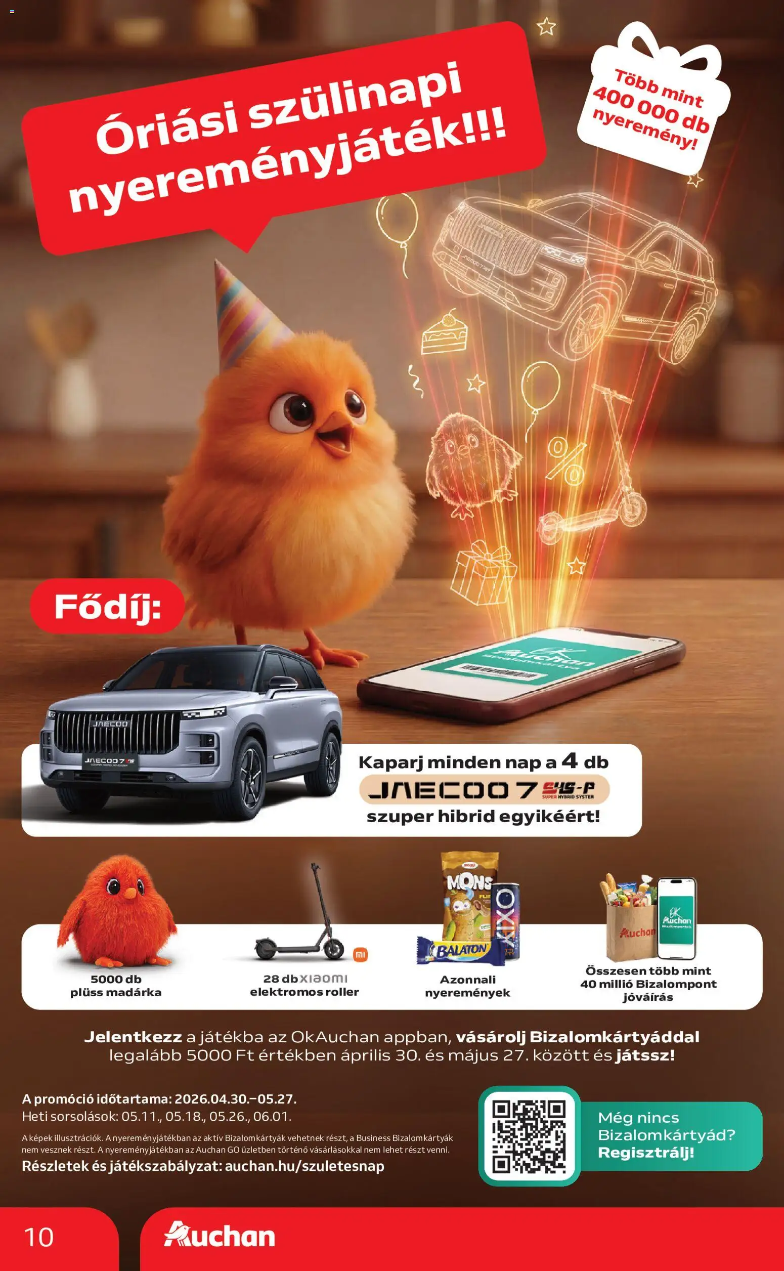 Auchan akciós ujság - amely érvényes a következő dátumtól: 21.05.2026 | Oldal: 10 | Termékek: Roller, Elektromos roller, Plüss