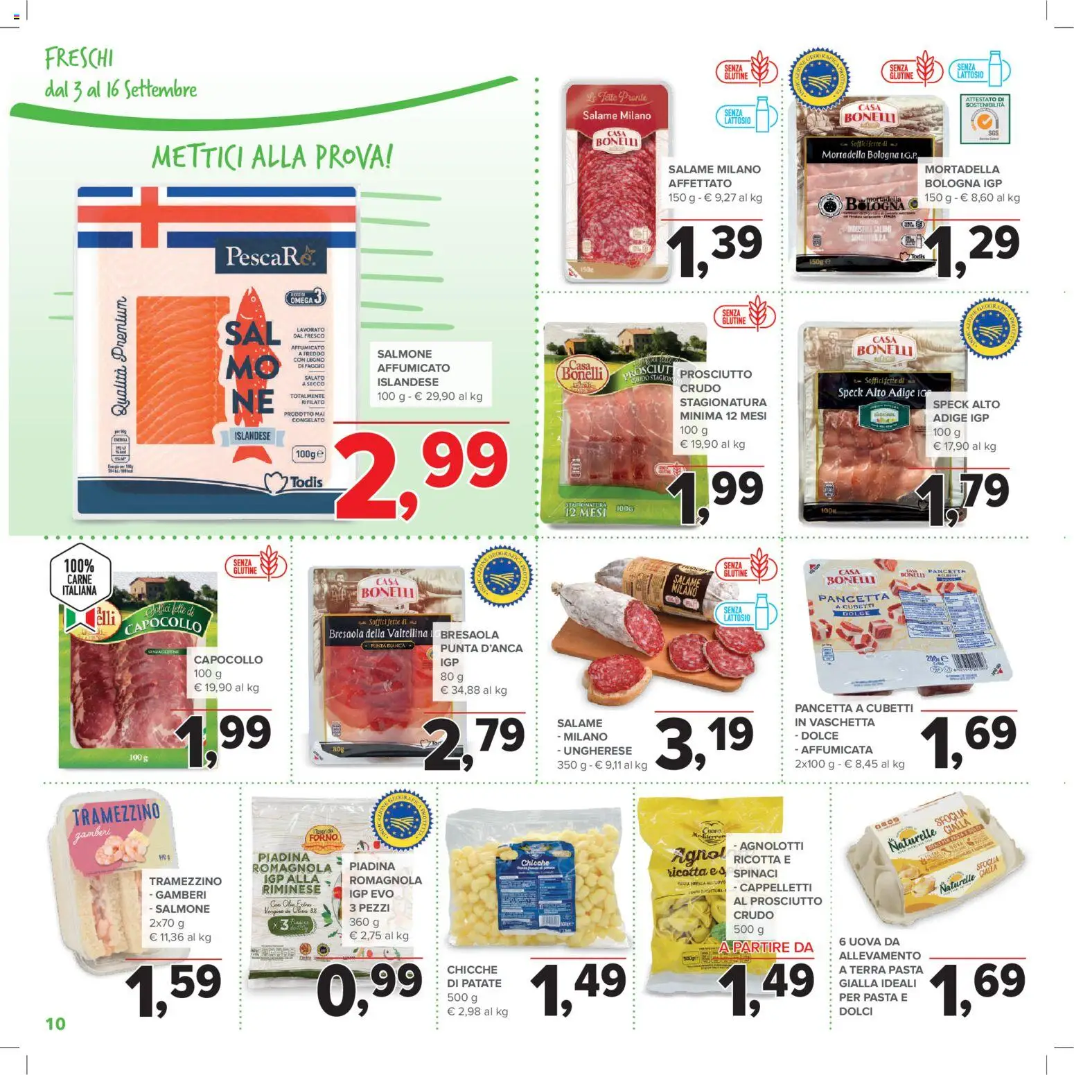 Volantino Todis del 03/09/2026 | Pagina: 10 | Prodotti: Gamberi, Carne, Omega, Omega 3