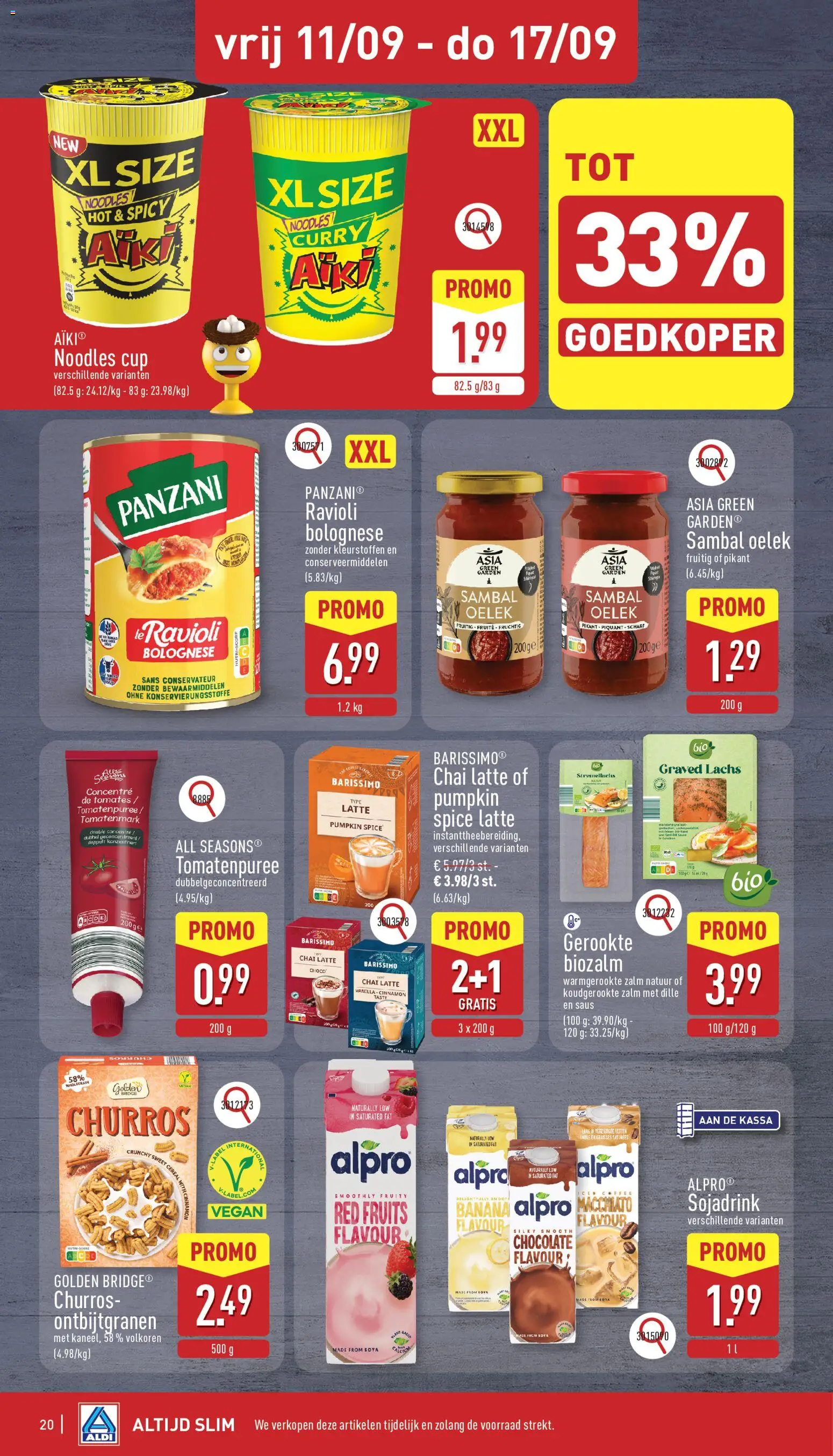 {H1} | Pagina: 20 | Producten: Zalm, Saus, Ontbijtgranen, Chai Latte