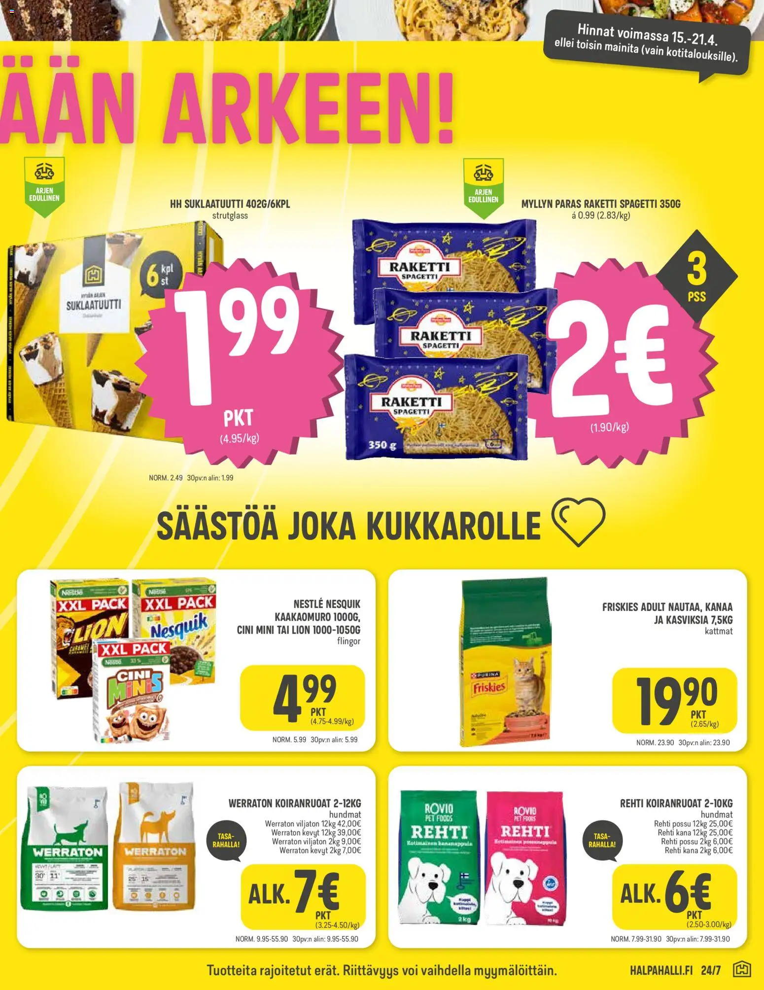 Halpa Halli tarjoukset – voimassa 15.04.2026 alkaen | Sivu: 3 | Tuotteet: Kana, Spagetti, Voi