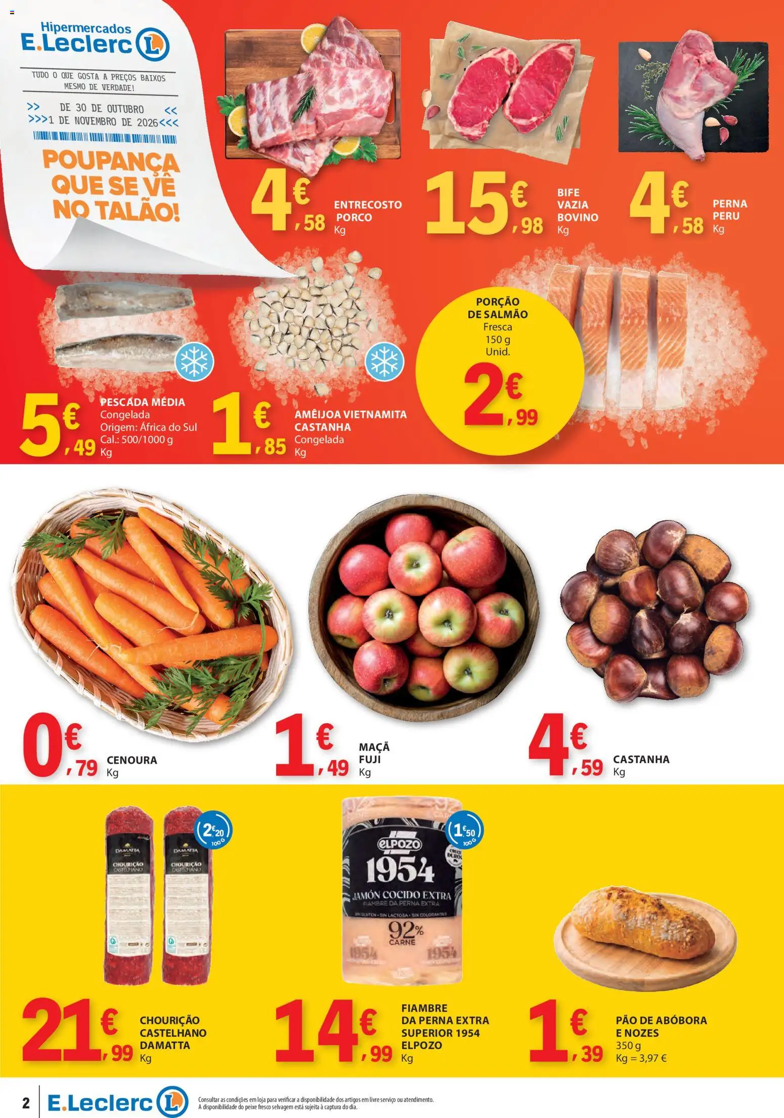E.Leclerc folheto Fim de Semana │ válido de 30/10/2026 | Página: 2 | Produtos: Salmão, Abóbora, Peixe, Cenoura