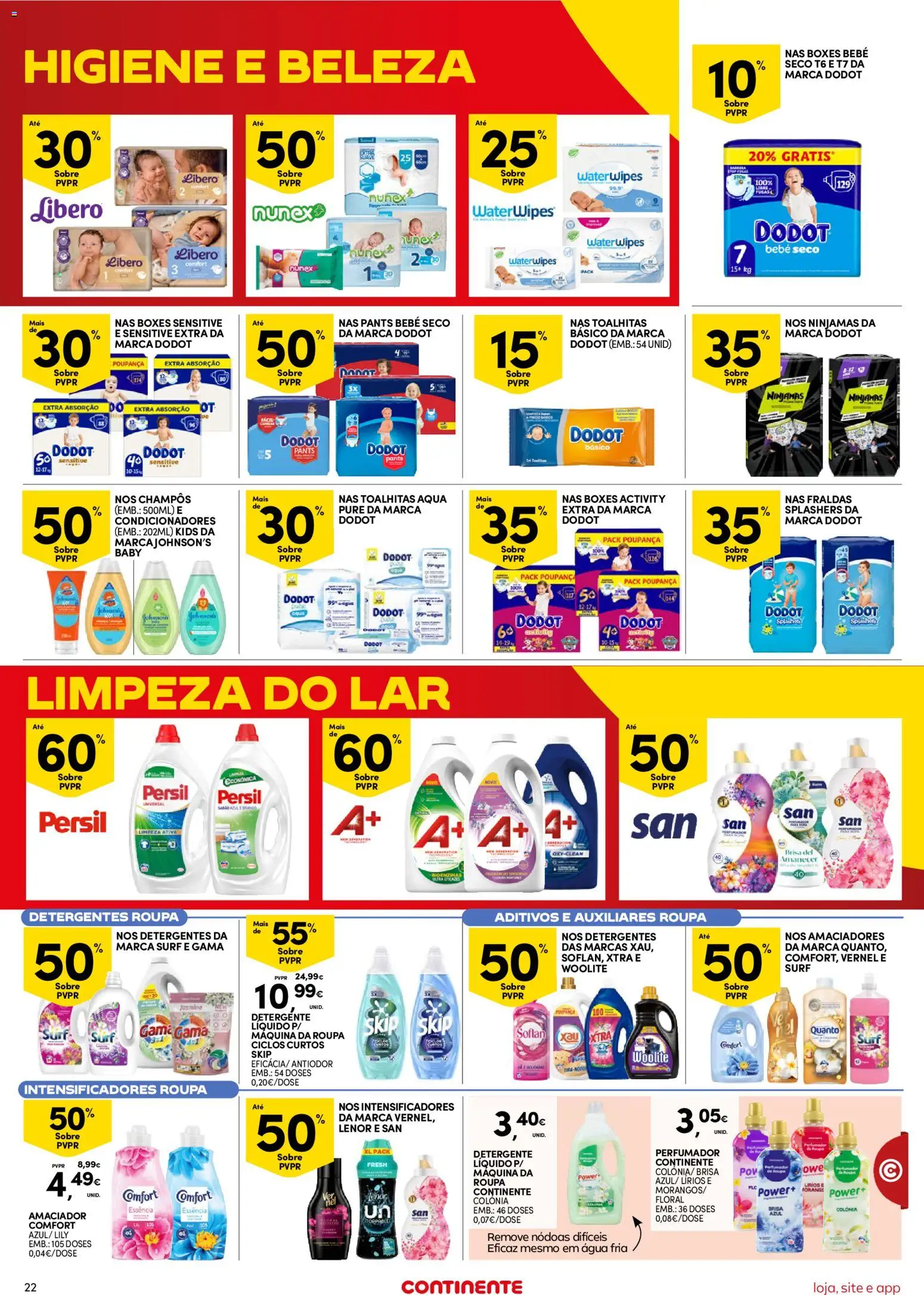 Continente Semanal Continente Bom Dia │ válido de 16.06.2026 | Página: 22 | Produtos: Agua, Fraldas, Shampoo, Detergente