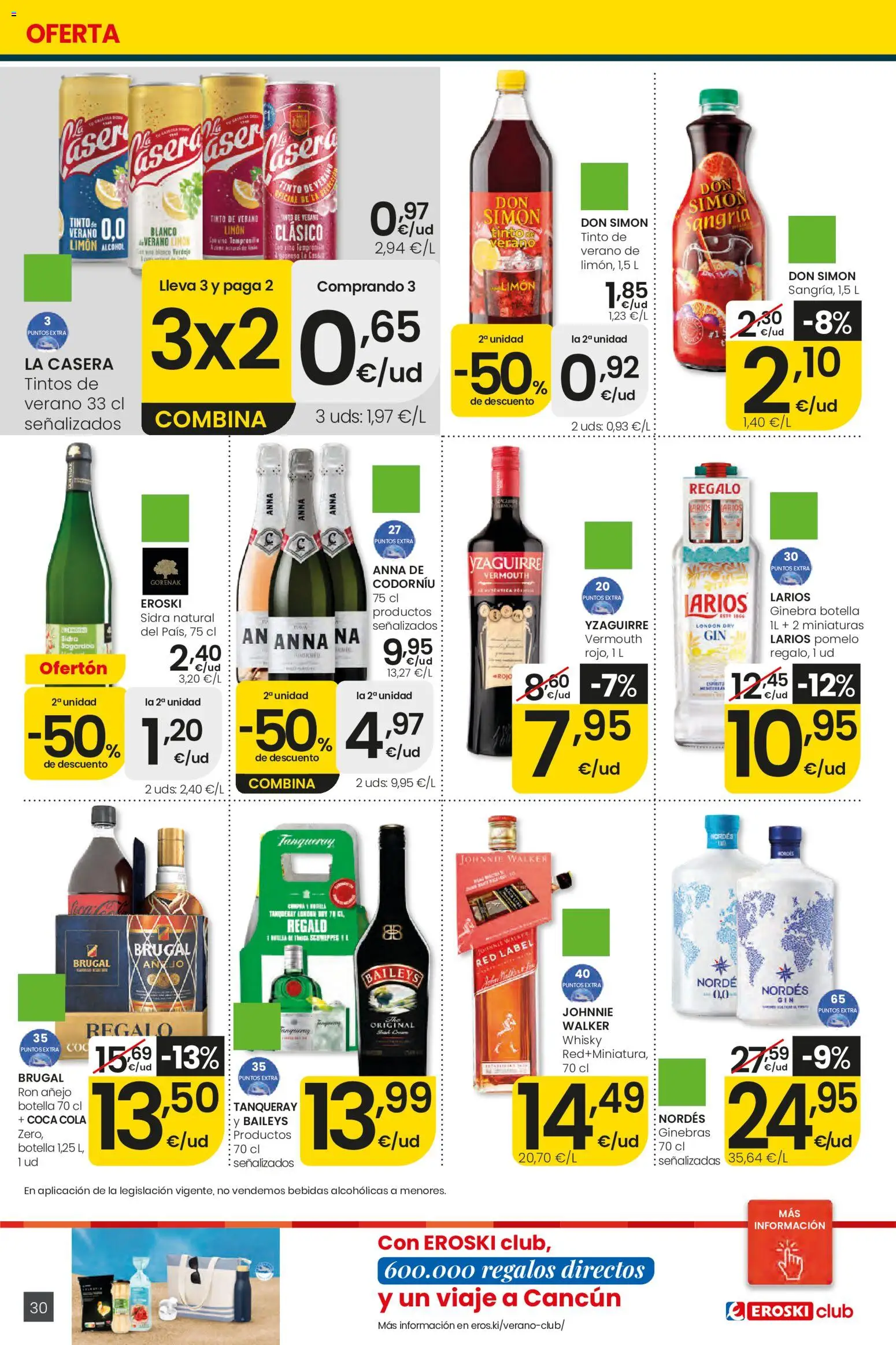 Eroski Ofertones de verano │ válido desde el 11.06.2026 | Página: 30 | Productos: Ron, Ginebra, Whisky
