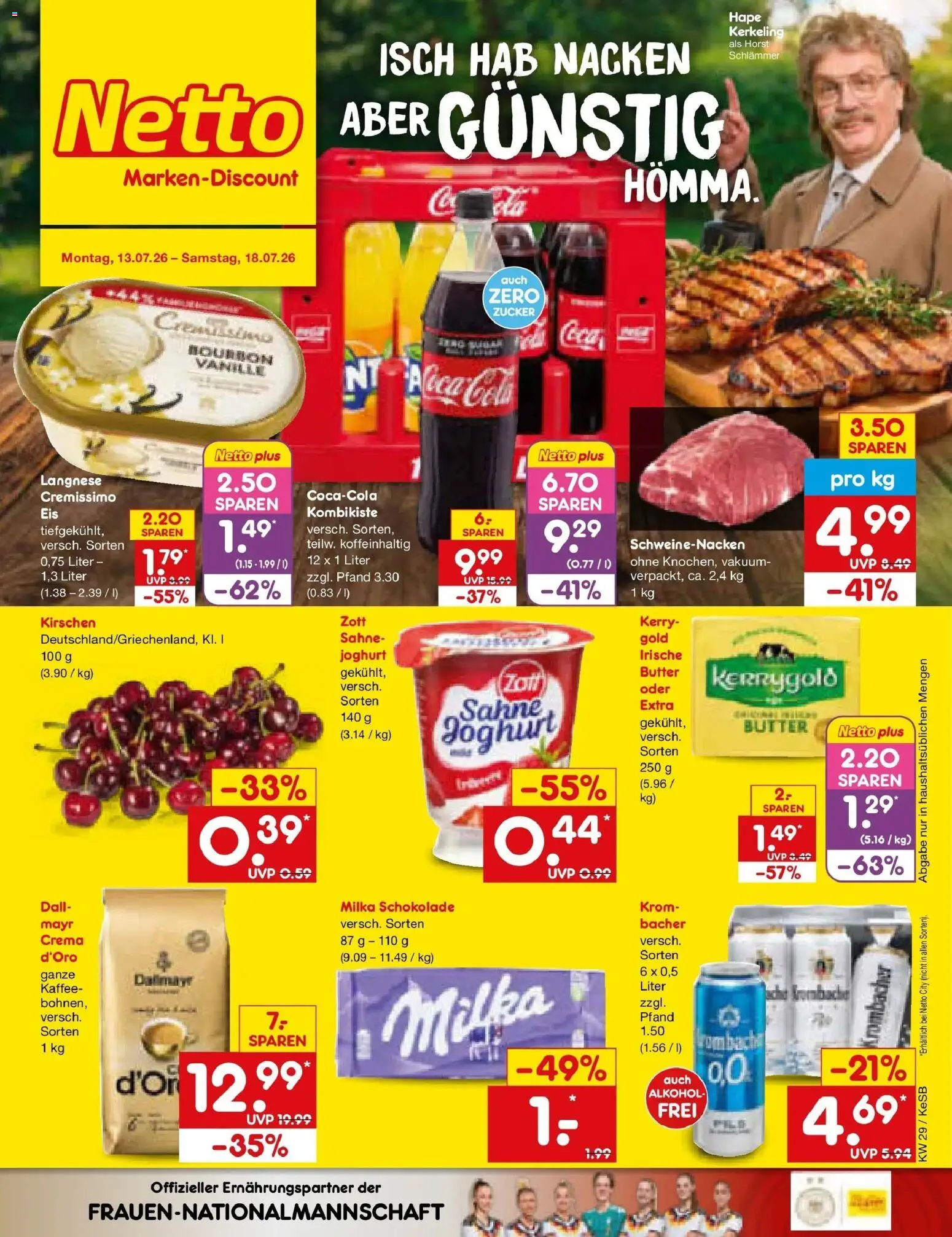 Netto Marken-Discount Prospekt Kruft – gültig ab 13.07.2026 | Seite: 1 | Produkte: Langnese, Cremissimo, Milka, Kirschen
