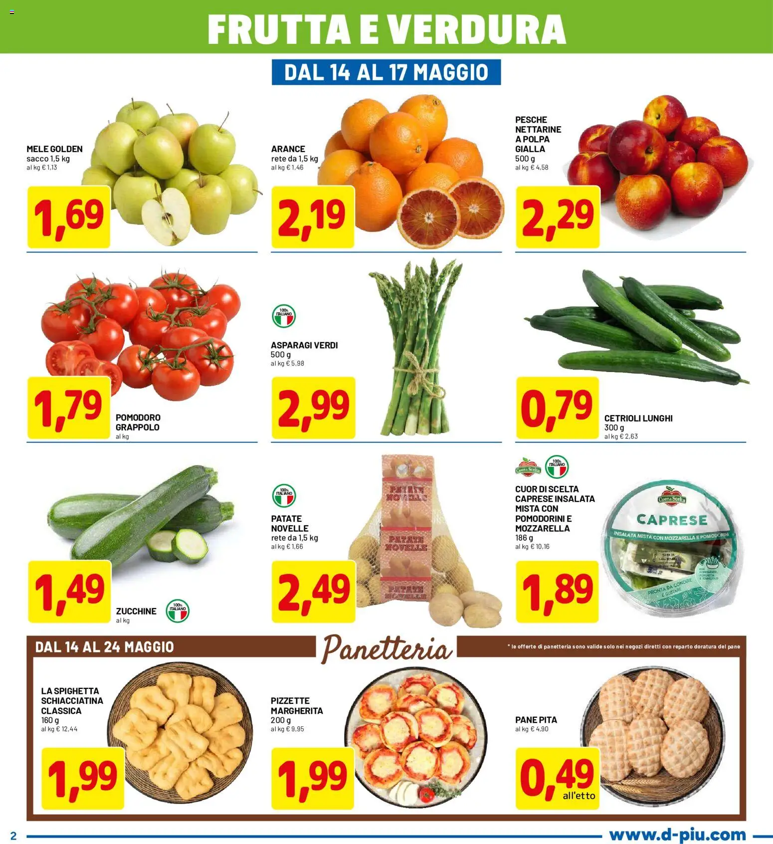 Volantino D Più del 14.05.2026 | Pagina: 2 | Prodotti: Pane, Cetrioli, Asparagi, Zucchine