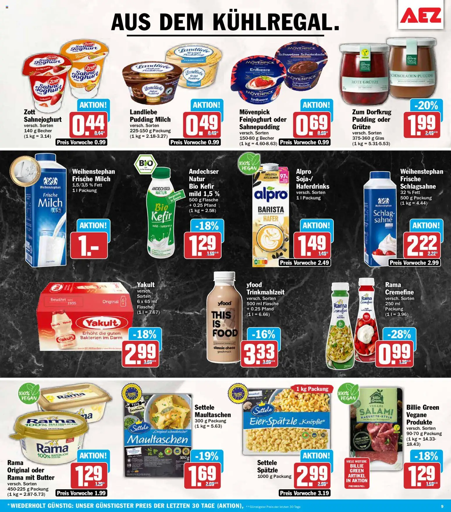 AEZ Prospekt – gültig ab 19.10.2026 | Seite: 9 | Produkte: Milch, Schokolade, Pudding, Maultaschen