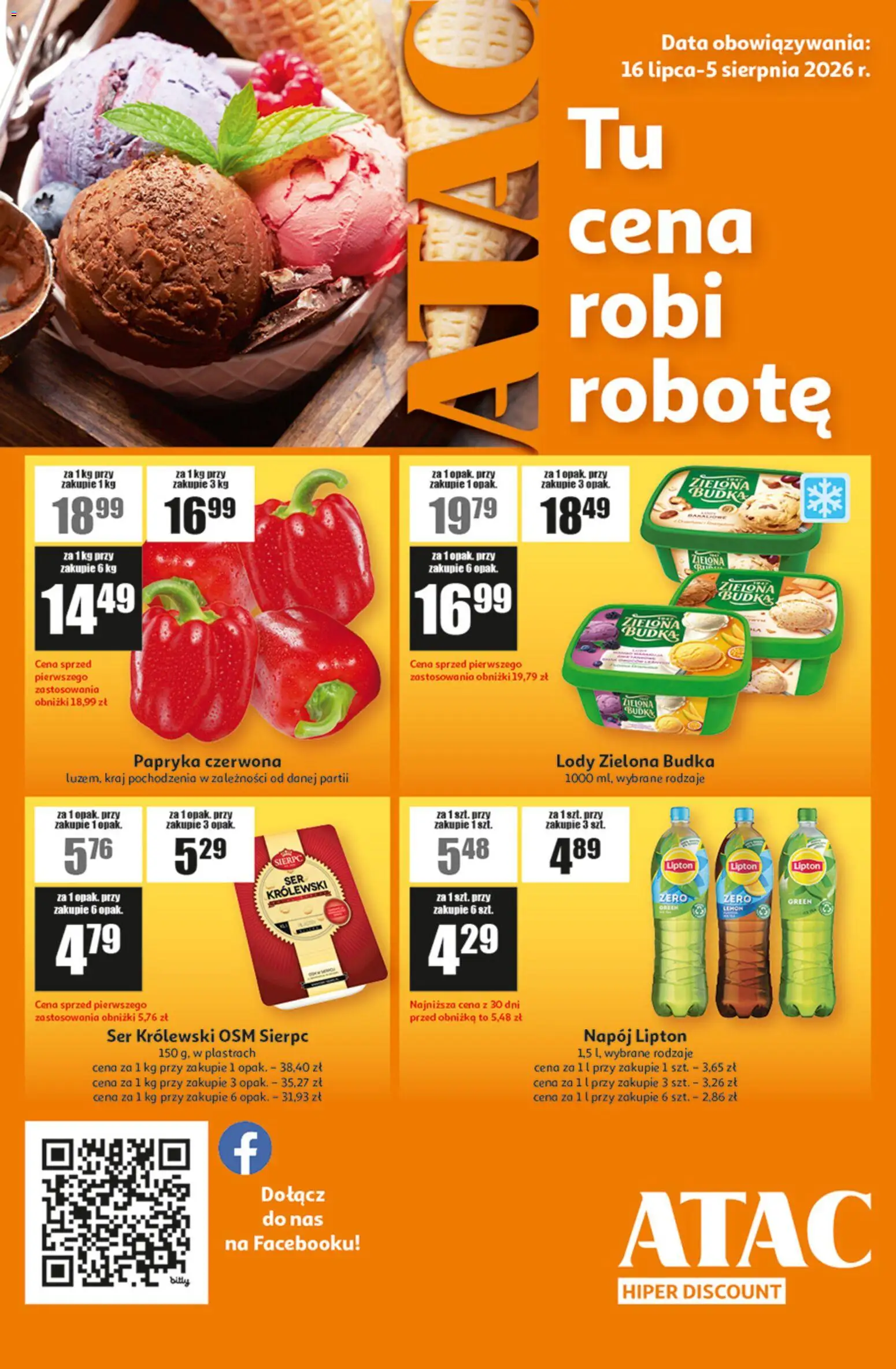 Auchan gazetka - ATAC Hiper Discount od 16.07.2026 | Strona: 1 | Produkty: Papryka, Ser, Papryka czerwona, Lody