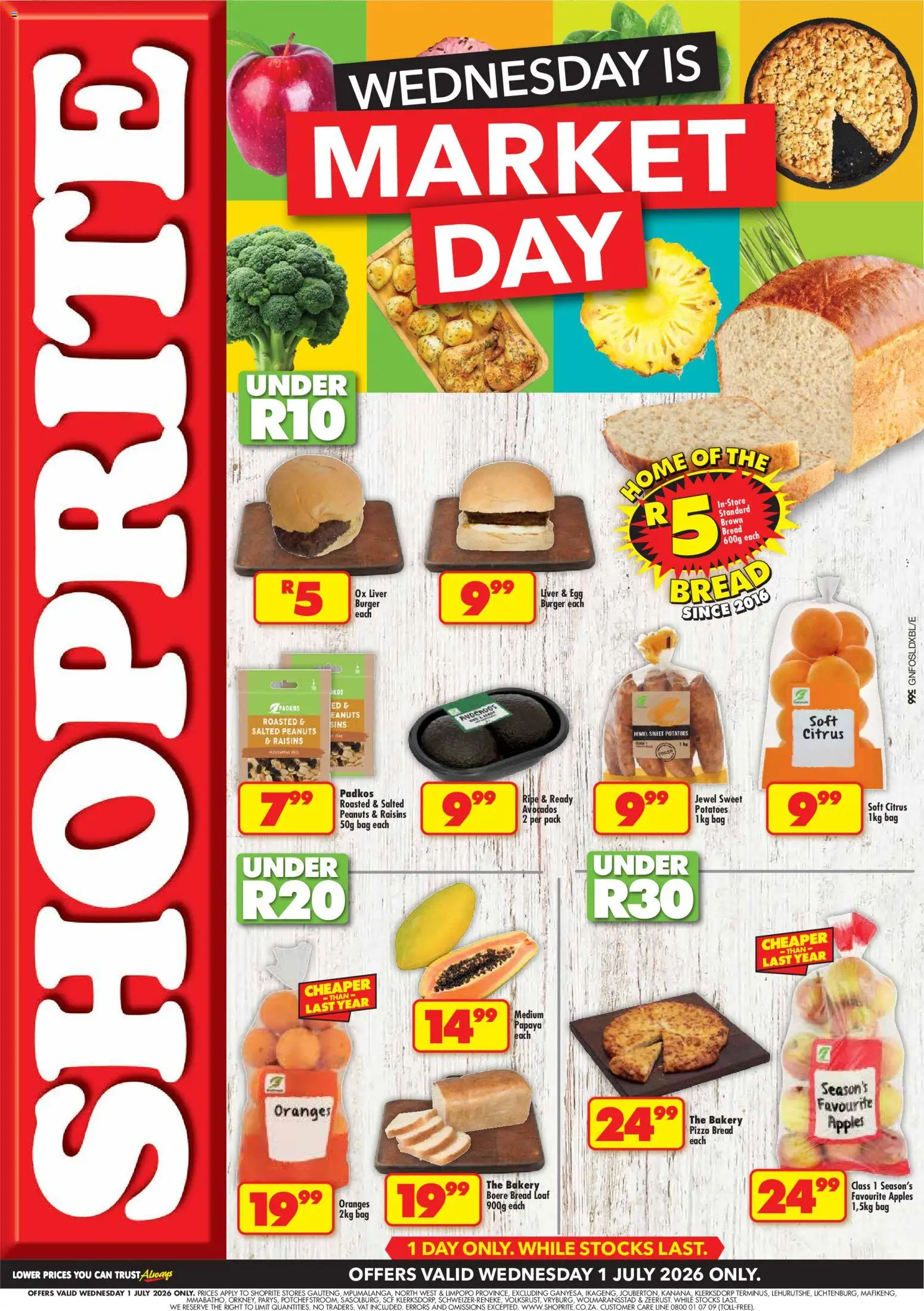 New Shoprite catalogue – valid from 01/07/2026 | Page: 1 | Products: Bread, Oranges, Peanuts, Avocados