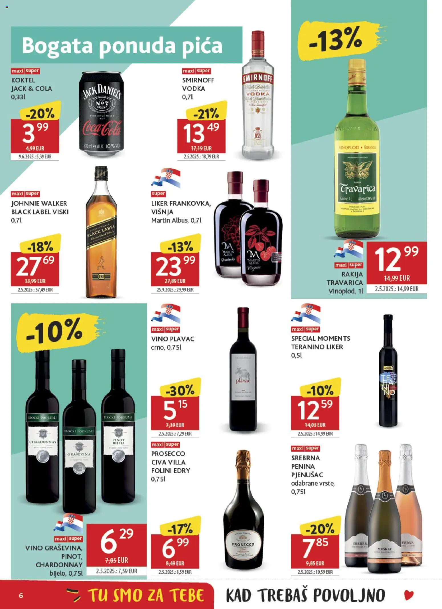 Konzum HR akciós ujság - amely érvényes a következő dátumtól: 2026.08.19. | Oldal: 6 | Termékek: Prosecco, Jack Daniel’s, Cola, Koktél