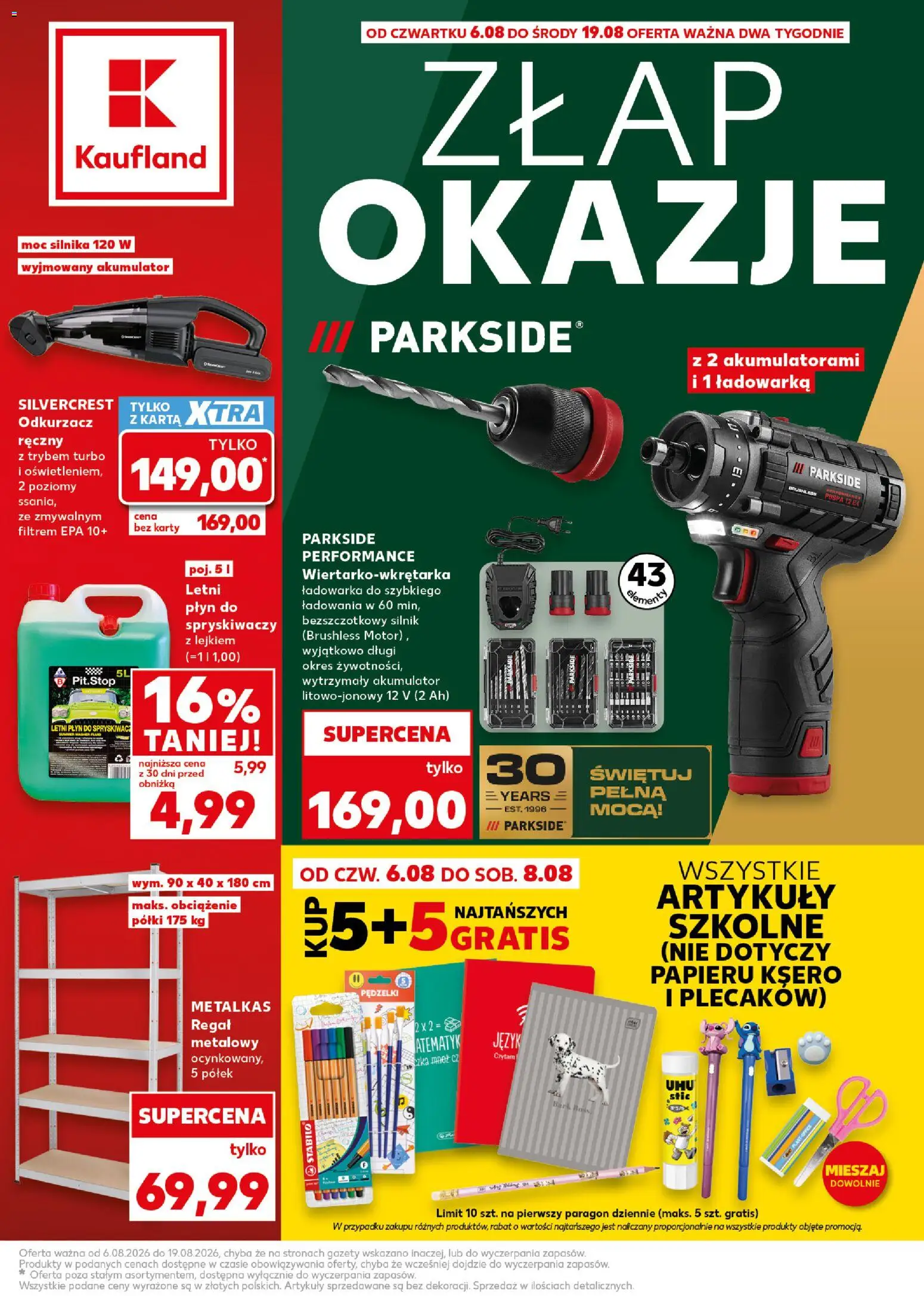 Kaufland Polsko leták - Złap okazje od 06.08.2026 | Strana: 1 | Produkty: Parkside, Regál, Karty
