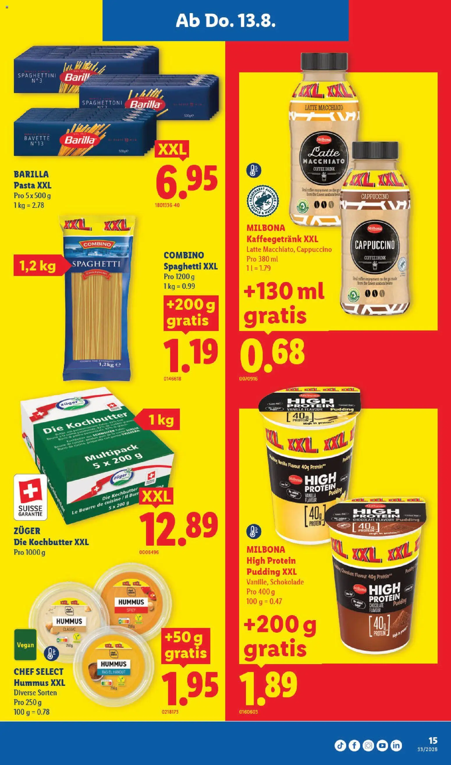 Lidl aktionen – gültig ab 13.08.2026 | Seite: 19 | Produkte: Barilla, Pudding, Butter, Schokolade
