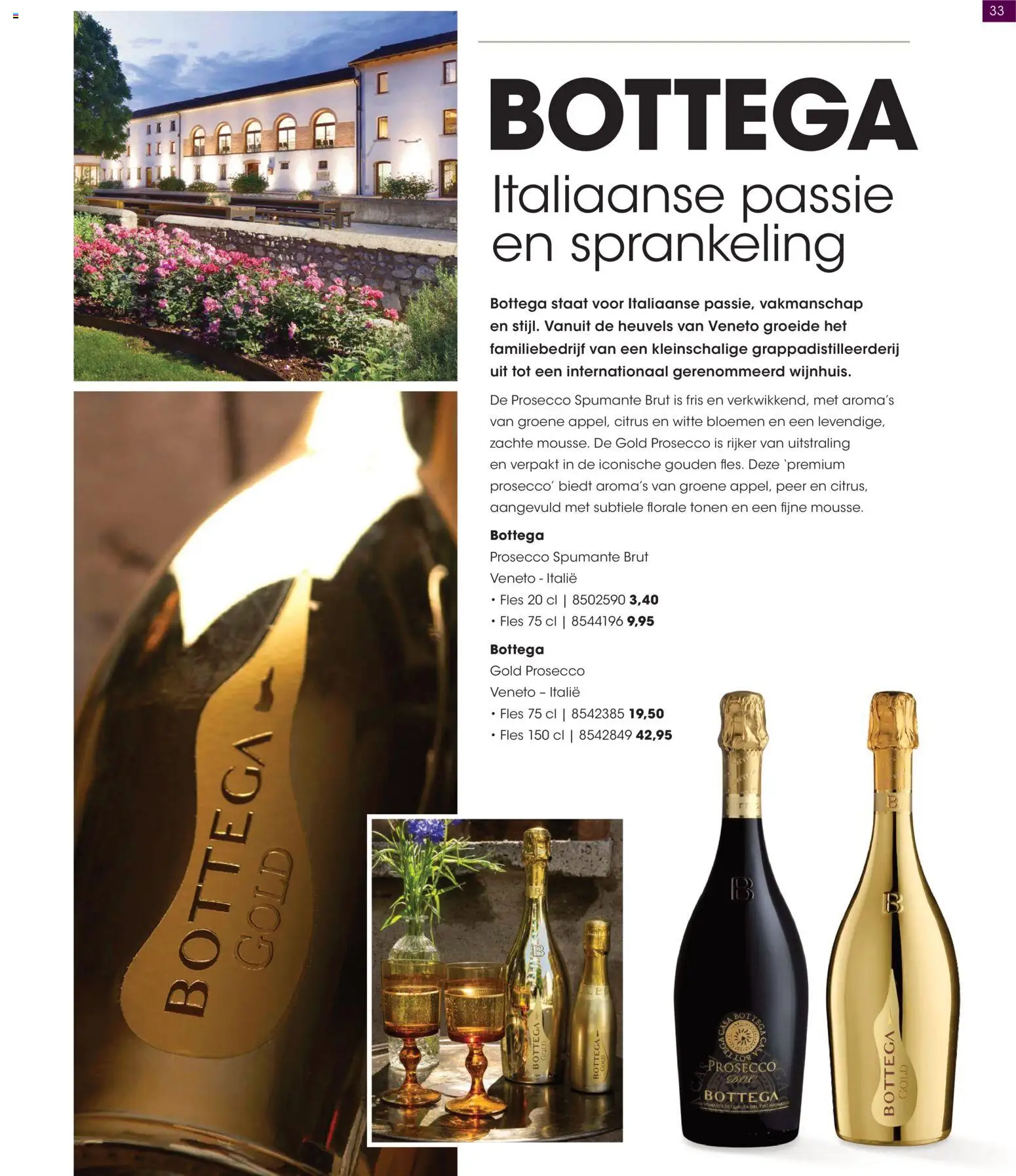 {H1} | Pagina: 33 | Producten: Fles, Bloemen, Peer, Prosecco