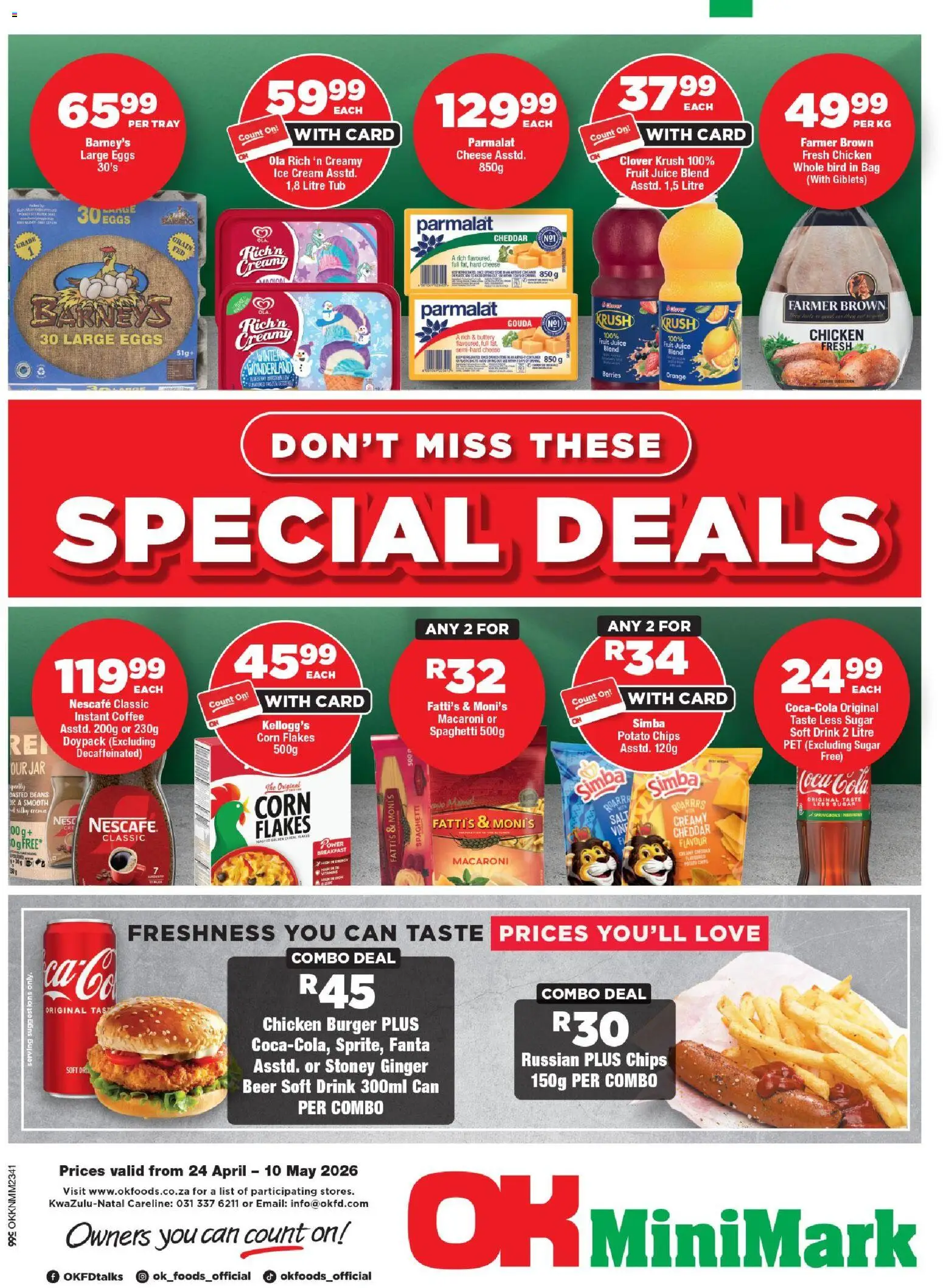 New OK Foods catalogue – valid from 24.04.2026 | Page: 1 | Products: Beer, Fanta, Ice cream, Estuche organizador de viaje