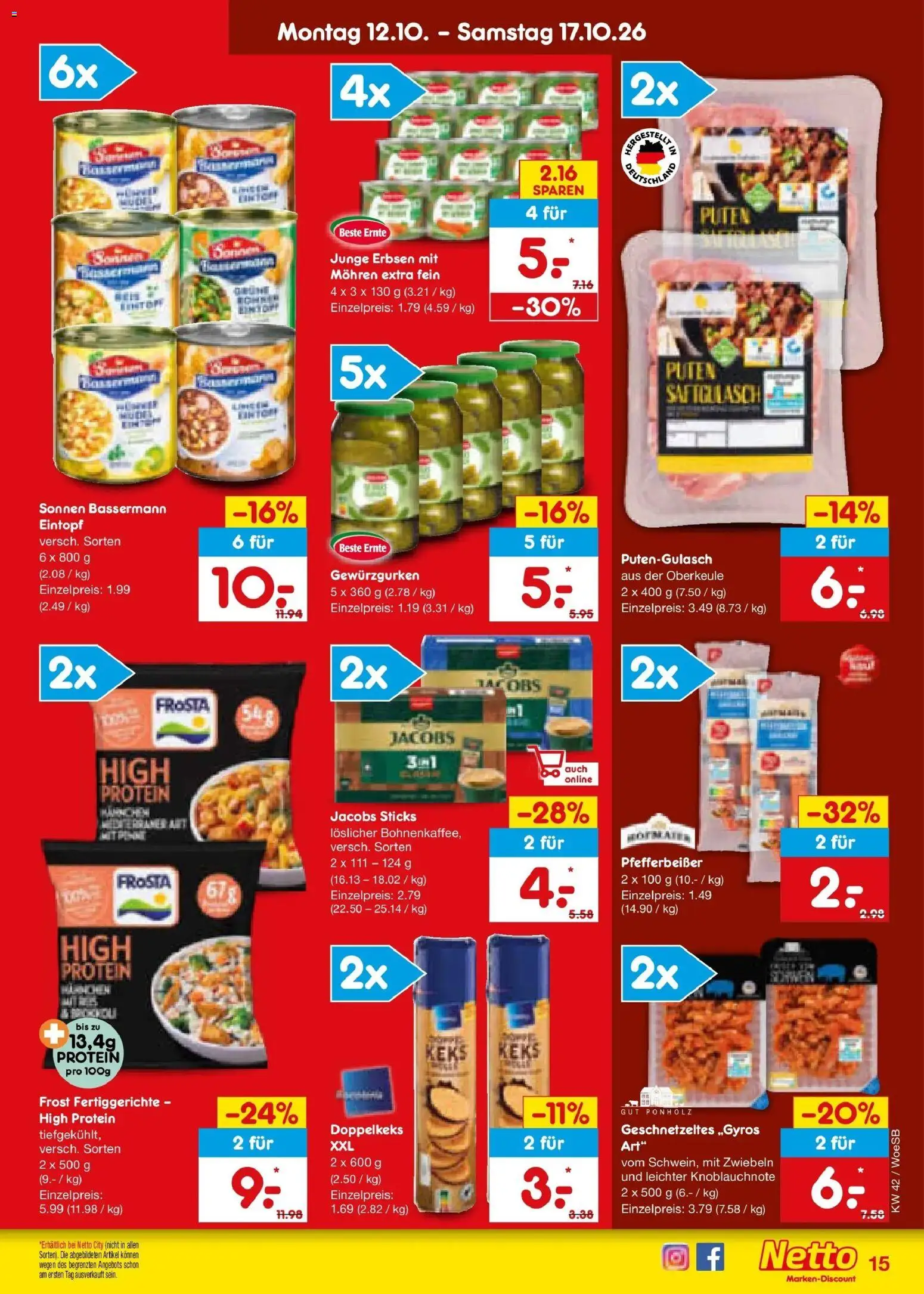 Netto Marken-Discount Prospekt Leonberg (ab 12.10.2026) » Angebote | Seite: 17 | Produkte: Frosta, Mohren, Fertiggerichte, Erbsen