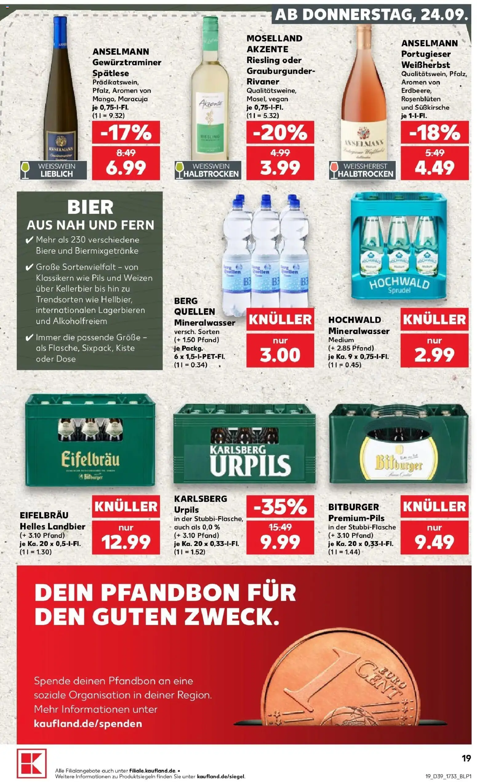 Prospekt Kaufland ab 24.09.2026 » Angebote Online zum Blättern | Seite: 19 | Produkte: Bitburger, Weißwein, Pils, Mineralwasser