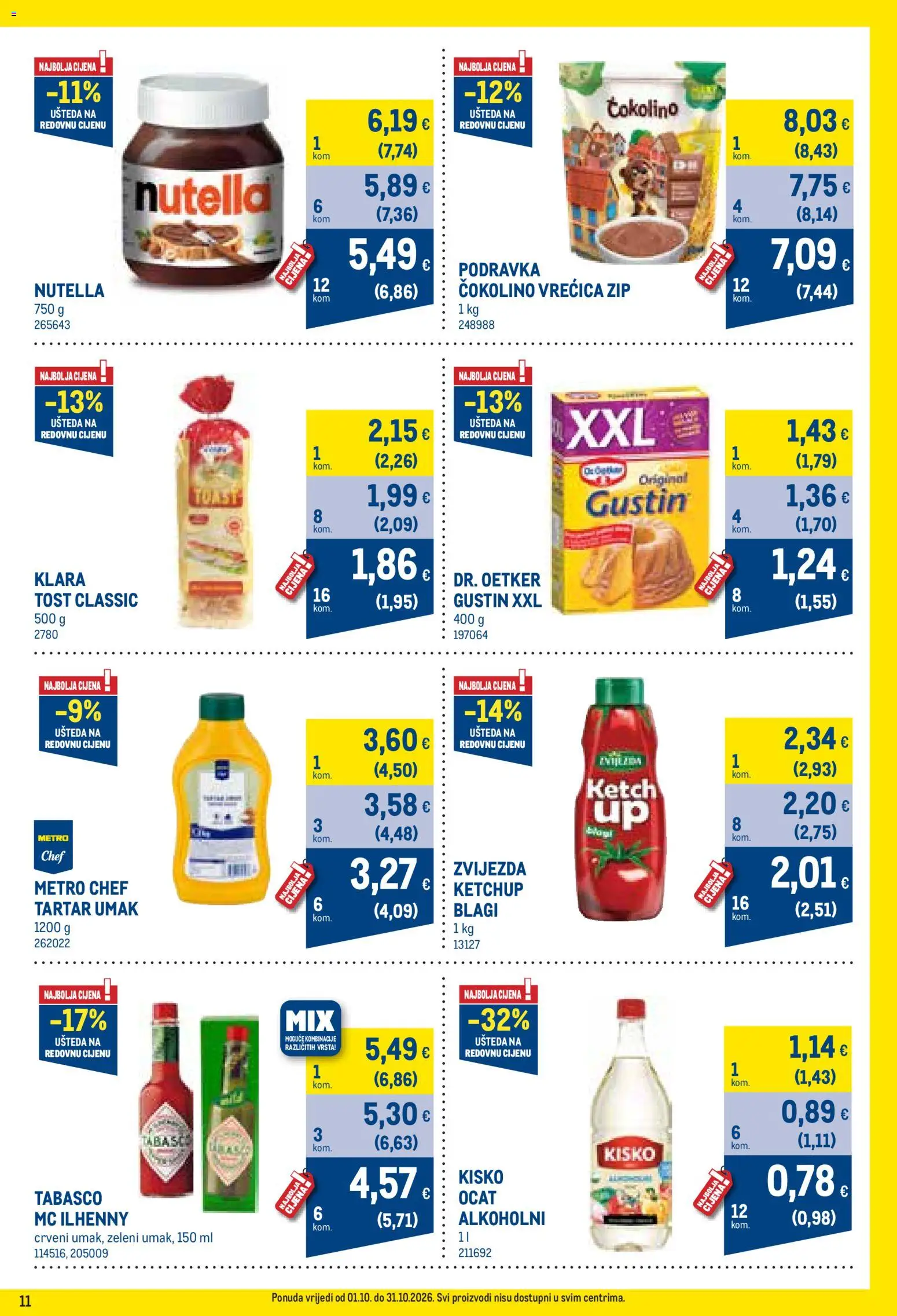 Metro katalog | vrijedi od 01.10.2026 | Stranica: 11 | Proizvodi: Nutella, Podravka, Ocat, Tartar umak
