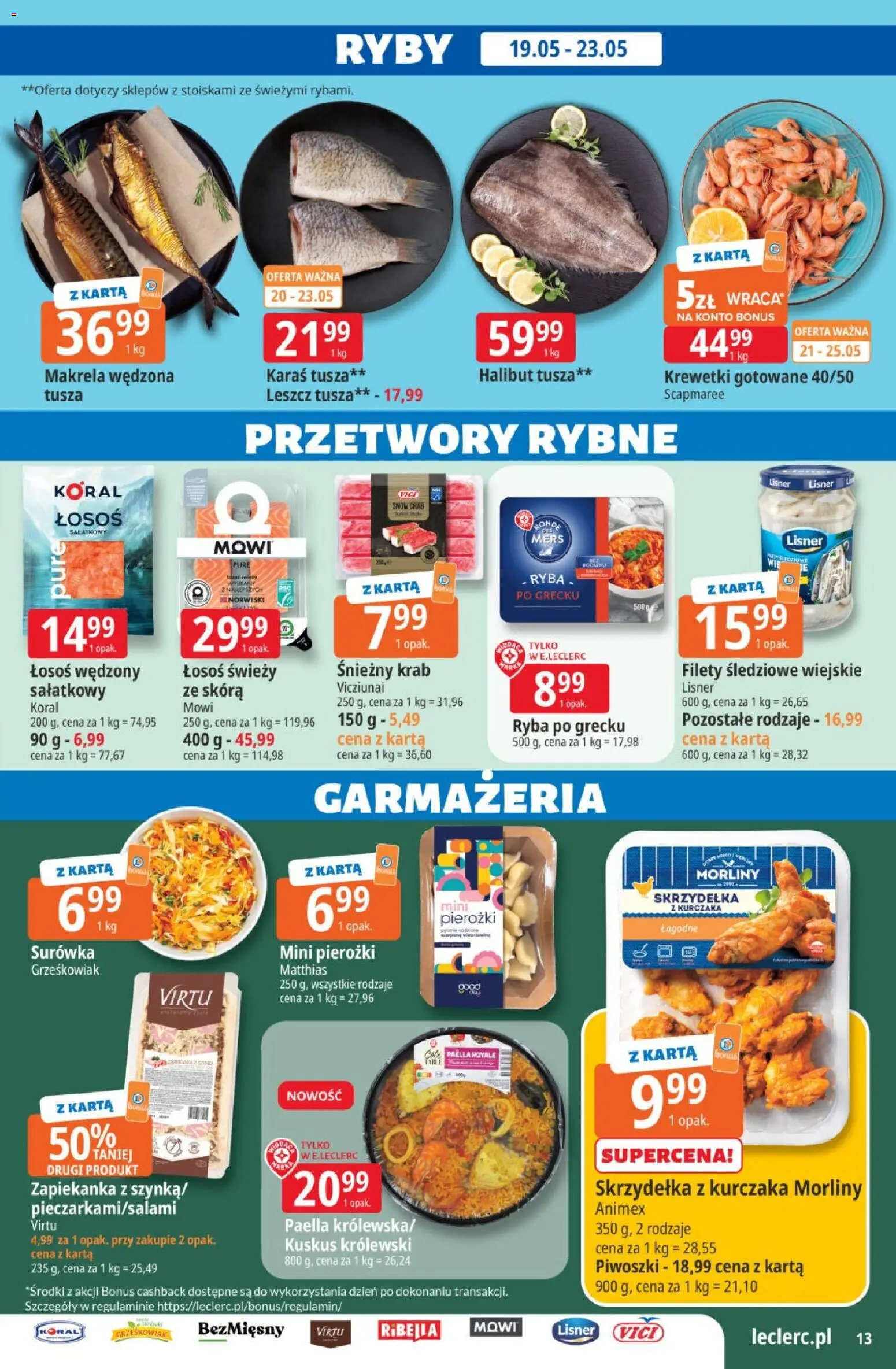 E.Leclerc gazetka od 19.05.2026 | Strona: 13 | Produkty: Zapiekanka, Makrela wędzona, Ryba po grecku, Ryby