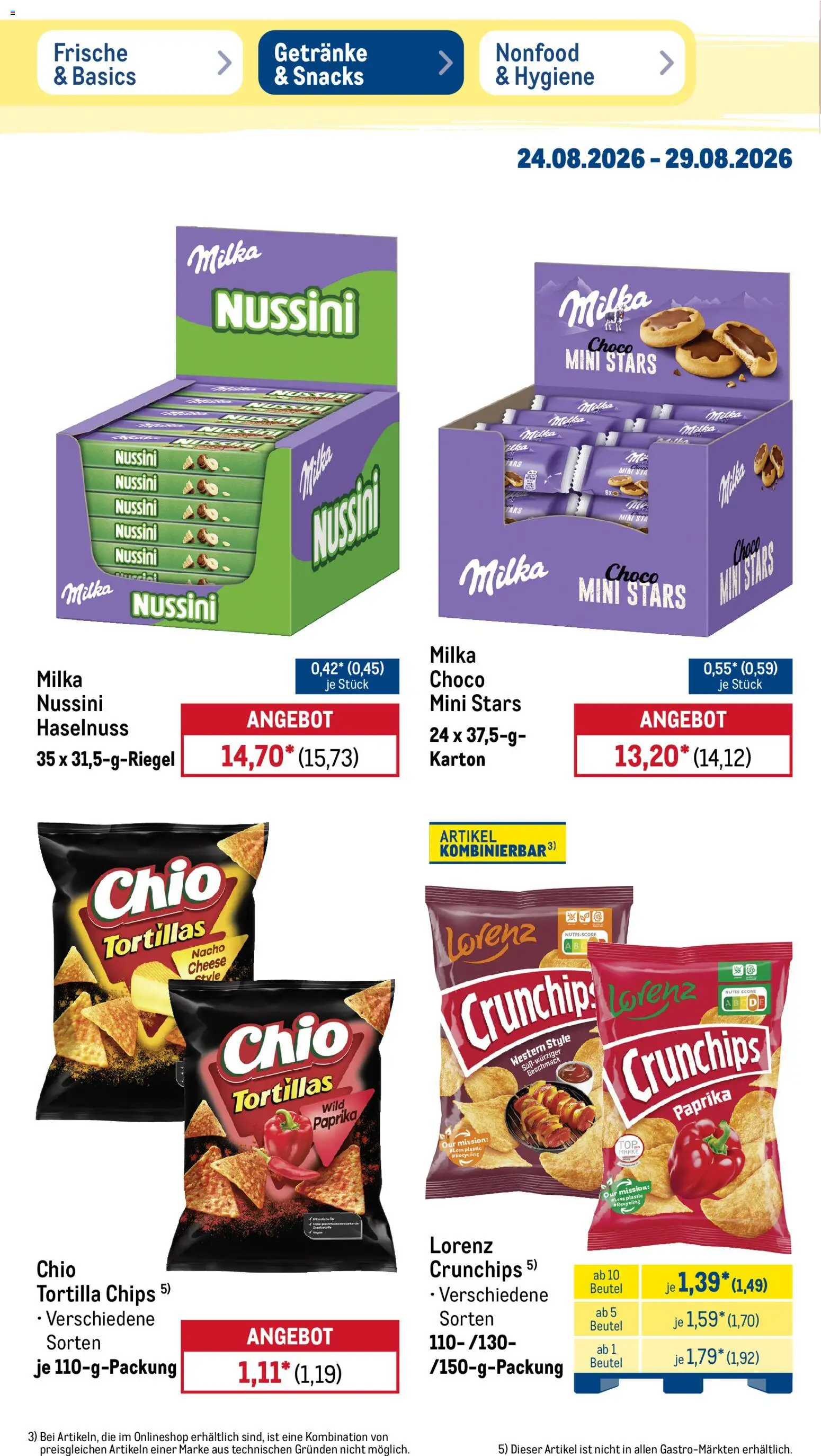 Metro Prospekt – gültig ab 24.08.2026 | Seite: 26 | Produkte: Milka, Paprika, Chio tortillas, Chips