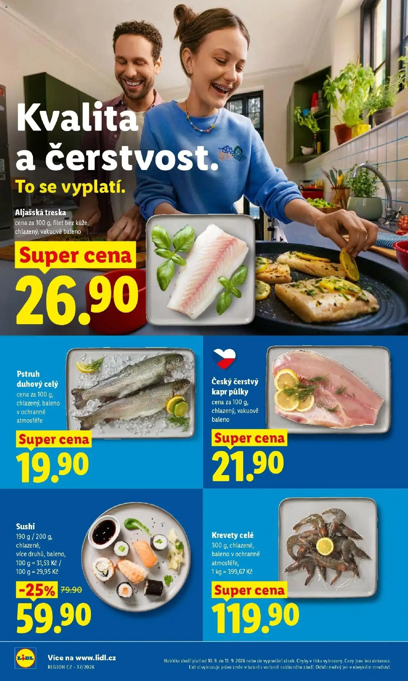 Lidl leták od 10.09.2026 - Nový akční leták | Strana: 16 | Produkty: Treska, Sushi, Pstruh, Krevety