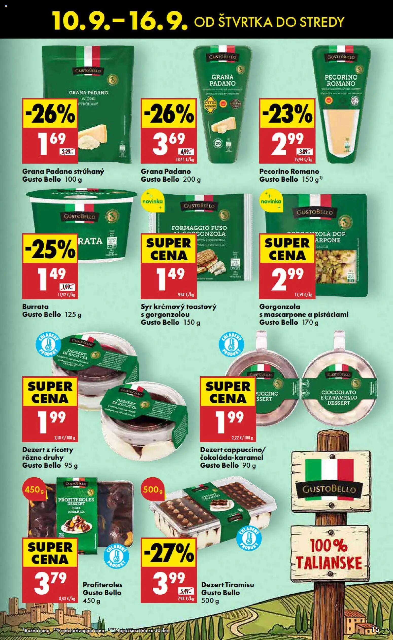 Nové Biedronka akcie – leták je platný od 10.09.2026 | Strana: 15 | Produkty: Grana Padano, Tiramisu, Mascarpone, Ricotta