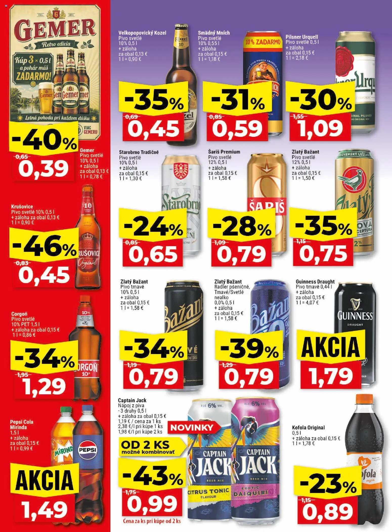 Nové Klas akcie – leták je platný od 25.05.2026 | Strana: 23 | Produkty: Pilsner Urquell, Krušovice, Smädný Mních, Pepsi