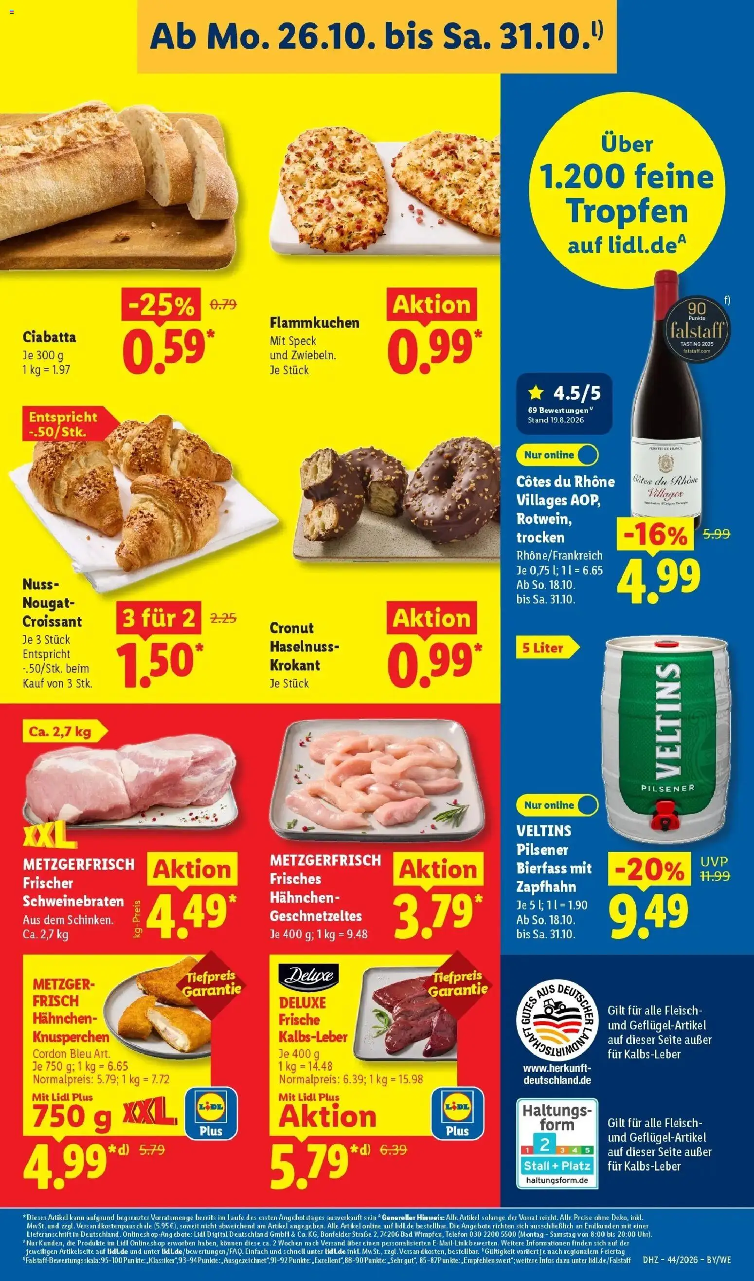 Lidl Prospekt Ehringshausen (ab 26.10.2026) zum Blättern » Angebote | Seite: 11 | Produkte: Rotwein, Croissant, Kalbsleber, Veltins
