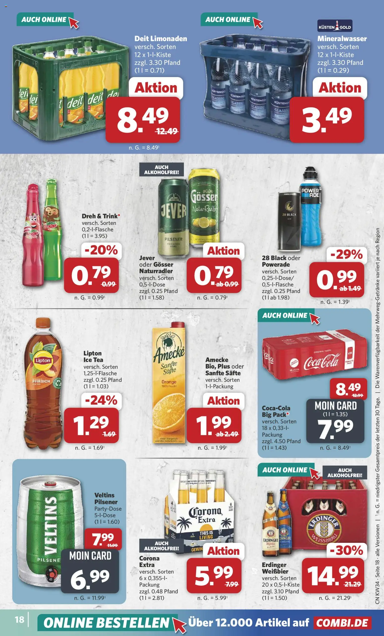 Combi Prospekt – gültig ab 17.08.2026 | Seite: 18 | Produkte: Cola, Weißbier, Mineralwasser, Powerade