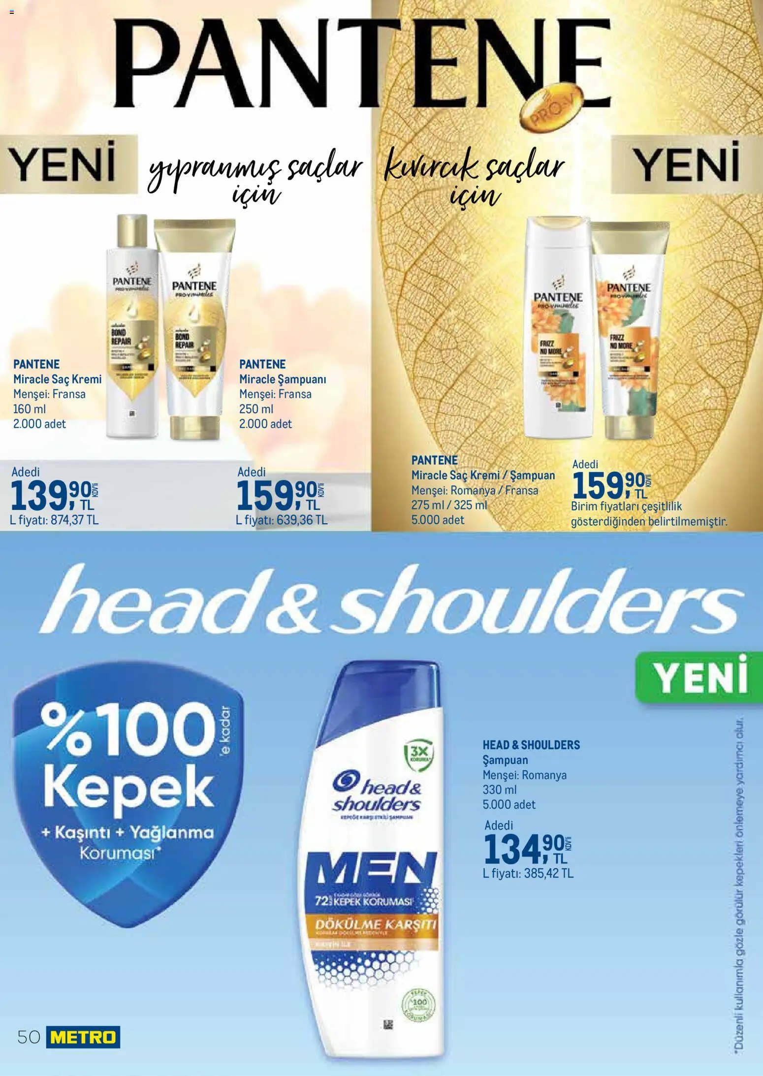 Metro - Temizlik | Kişisel bakım - 01.03.2026 tarihinden itibaren geçerlidir | Sayfa: 50 | Ürünler: Şampuan, Saç Kremi