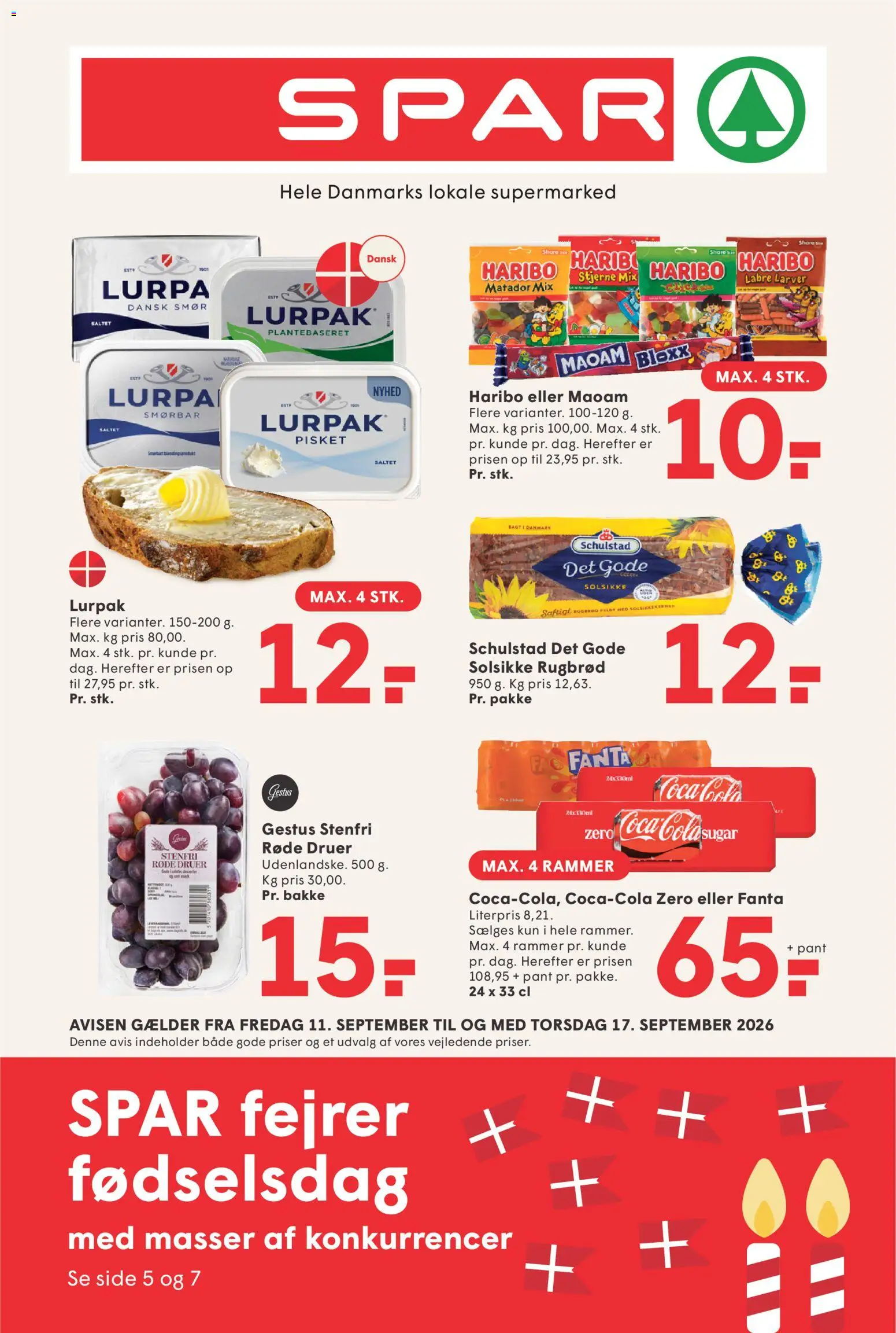 Spar tilbudsavis – gyldig fra 11/09/2026 | Side: 1 | Produkter: Coca Cola, Rugbrød, Cola, Druer