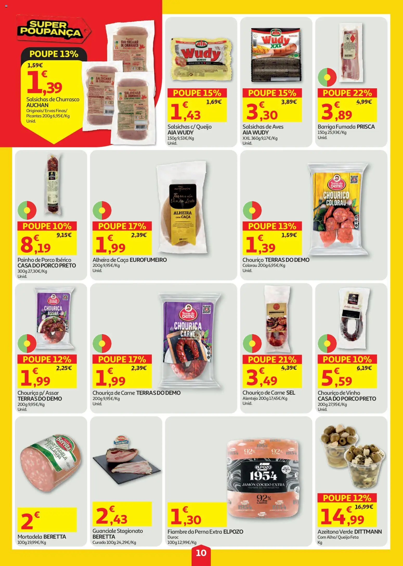 Auchan folheto │ válido de 23/07/2026 | Página: 10 | Produtos: Mortadela, Queijo, Chouriço, Queijo feta